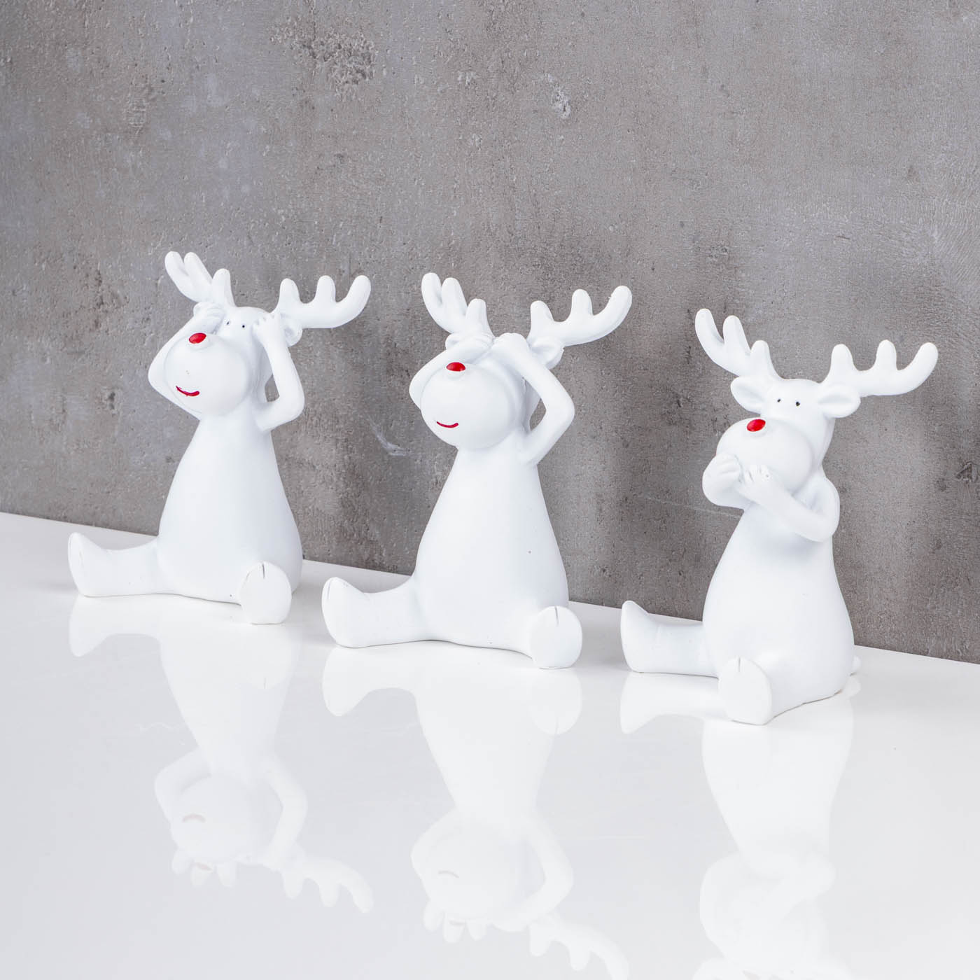 3er Set Rentiere Weiß Hirsche Deko Figur Tischdeko Weihnachtsdeko Aufsteller