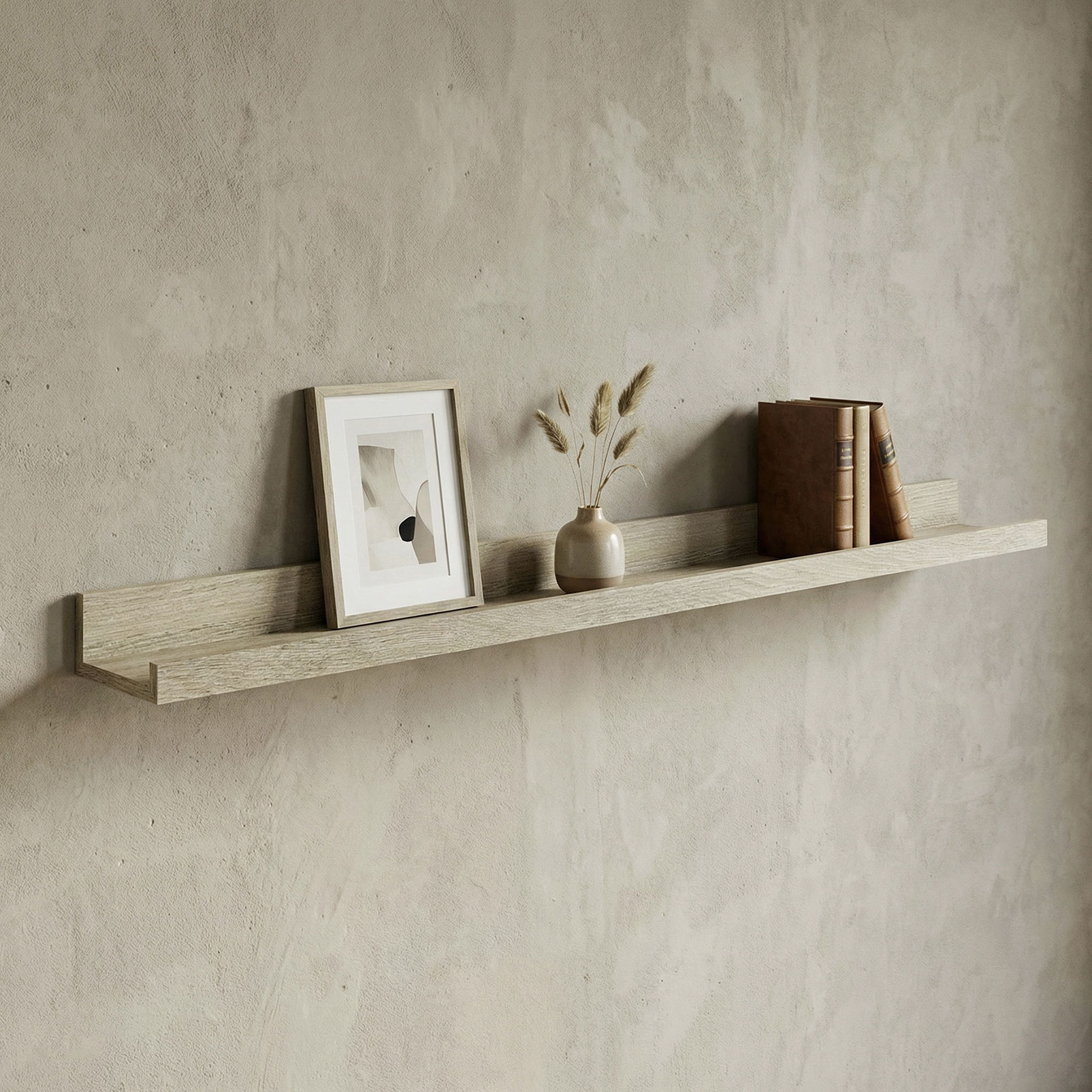 Bilderleiste Eiche Gekälkt L110cm MDF Holz Wandregal Schmal Wanddeko Hängeregal