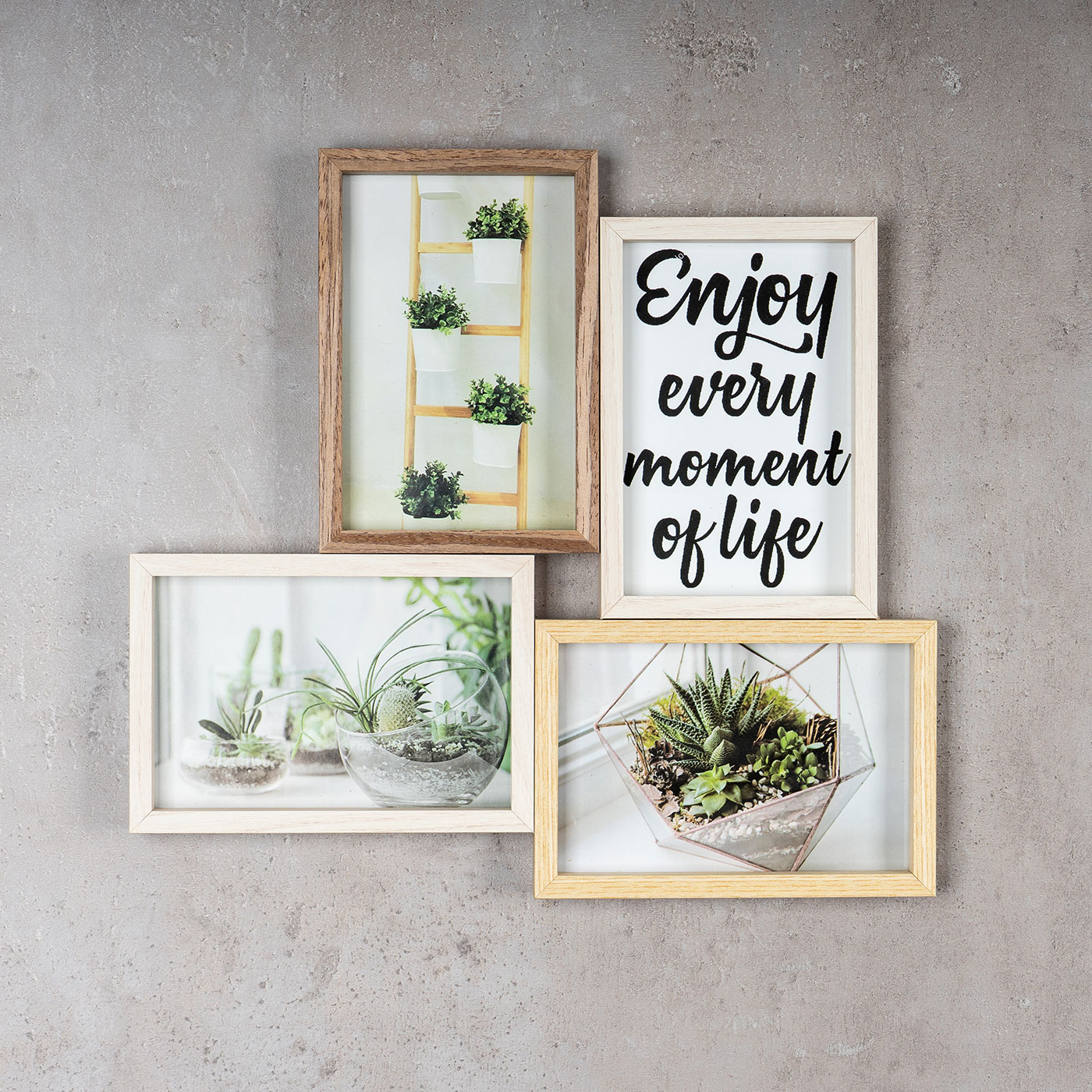 Bilderrahmen Collage 30,5x32,5cm 4 Fotos 10x15cm Natur Eiche Holz Glas Galerie