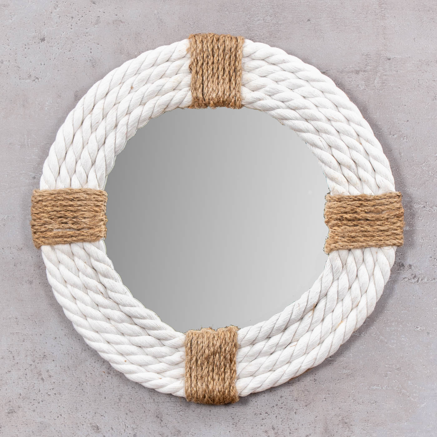 Spiegel Ø30cm Rund Weiß Natur Maritim Jute Seil Wandspiegel Flurspiegel Wanddeko