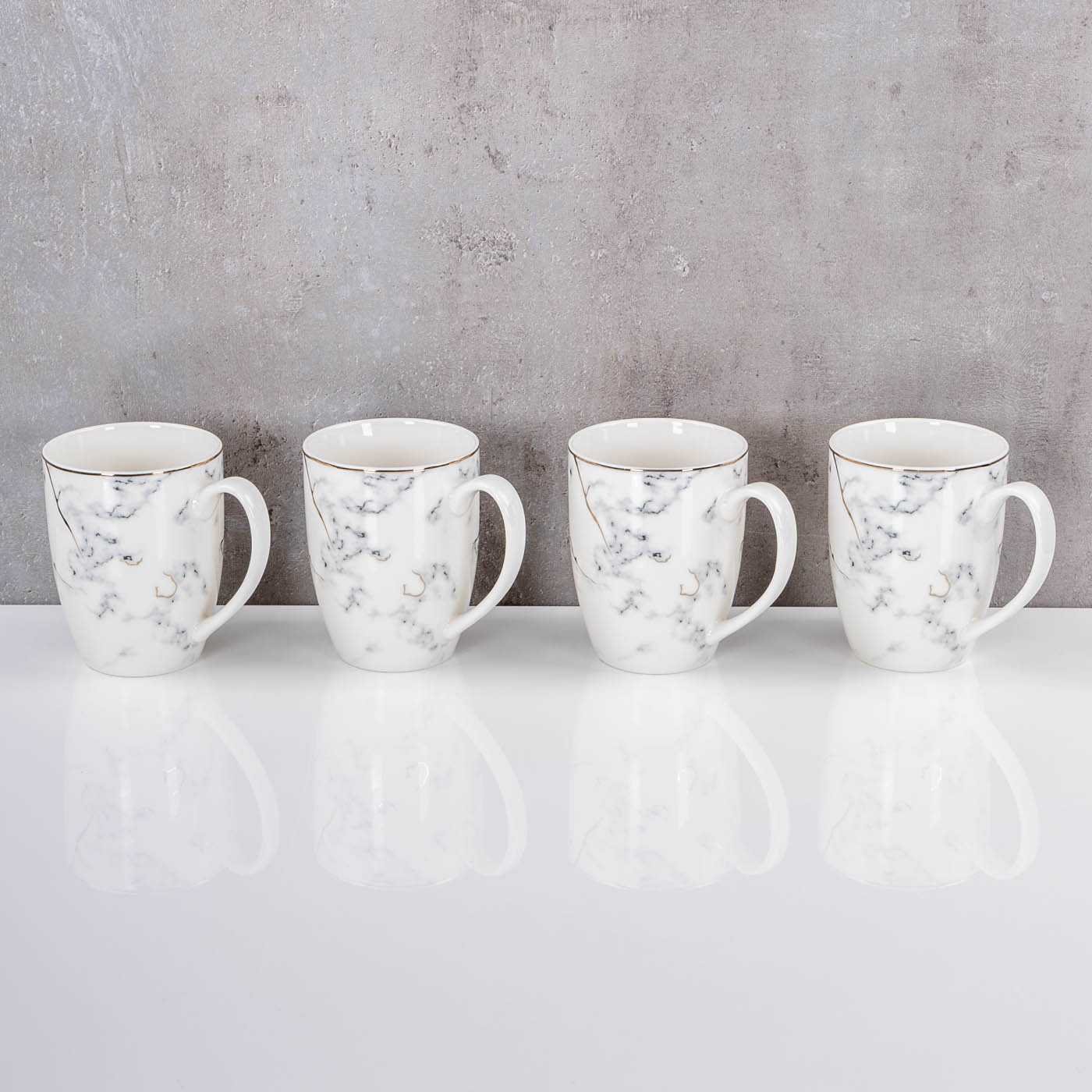 4er Set Tassen Marmor Optik 300ml Weiß Gold Porzellan Kaffeetasse Becher Design