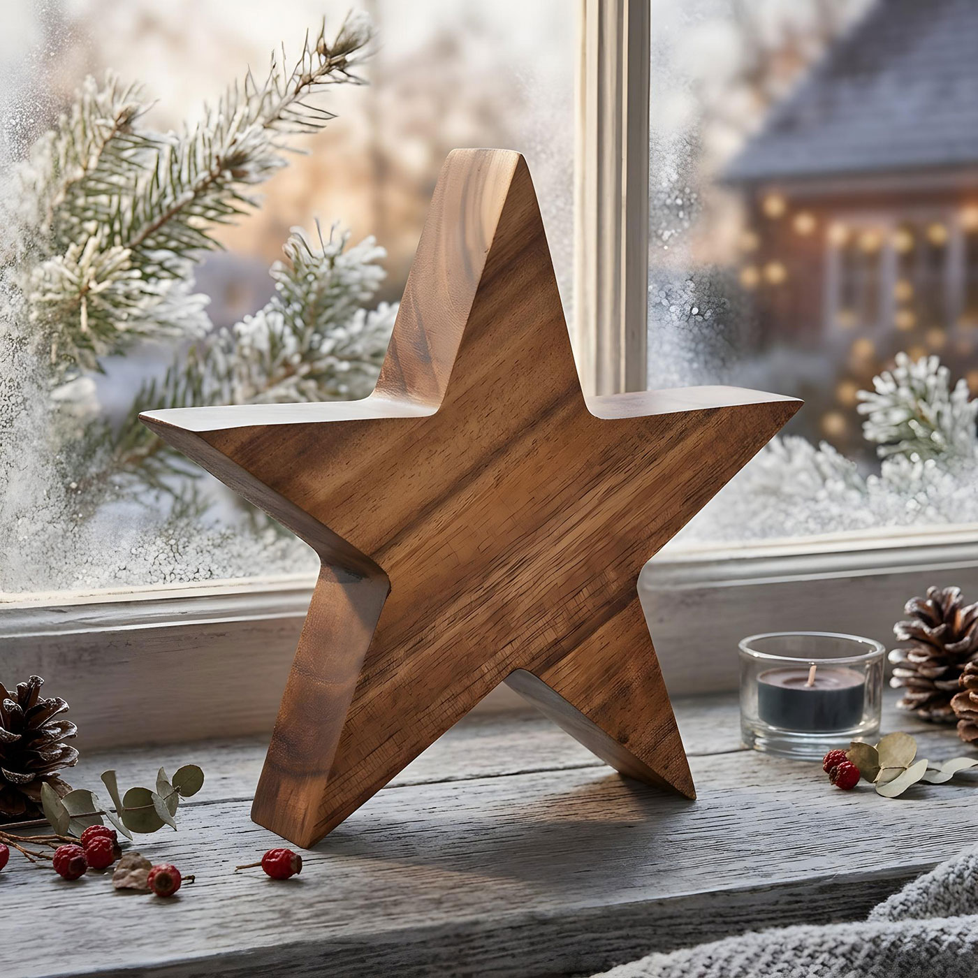 Stern Holzstern Akazie 19cm Akazienholz Braun Natur Deko Tischdeko Holzdeko