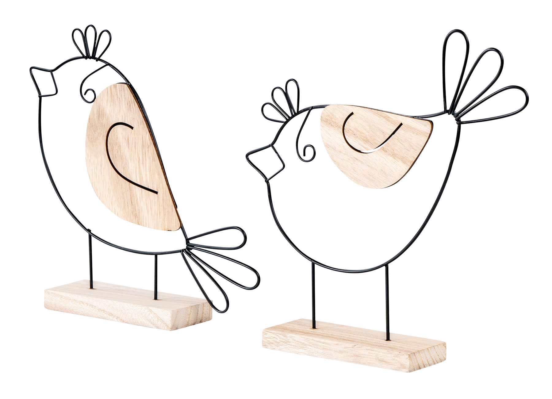2er Set Deko Aufsteller Vogel Metall Holz Schwarz Natur Draht Deko Tischdeko