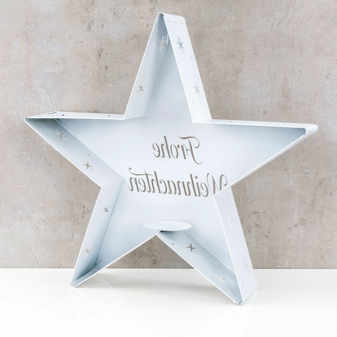 Kerzenhalter Stern H43cm Metall Windlicht Weiß Weihnachtsdeko Deko Aufsteller