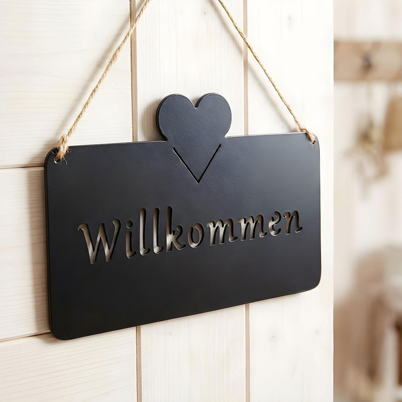 Türschild Willkommen Schwarz 25x16cm Eisen Hängeschild Haustür Gartendekoration