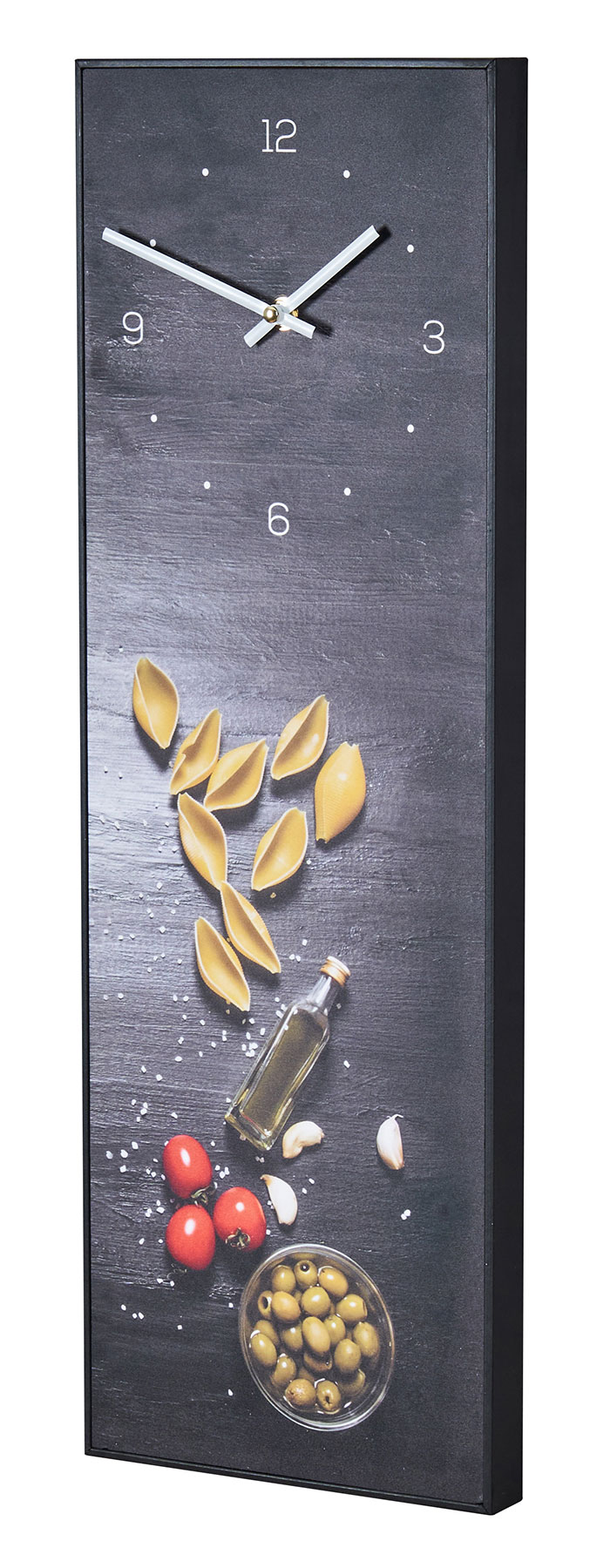 Wanduhr 20x60cm Uhr PVC Rahmen Schwarz Pasta Nudeln Küche Italien Wanddeko Bild