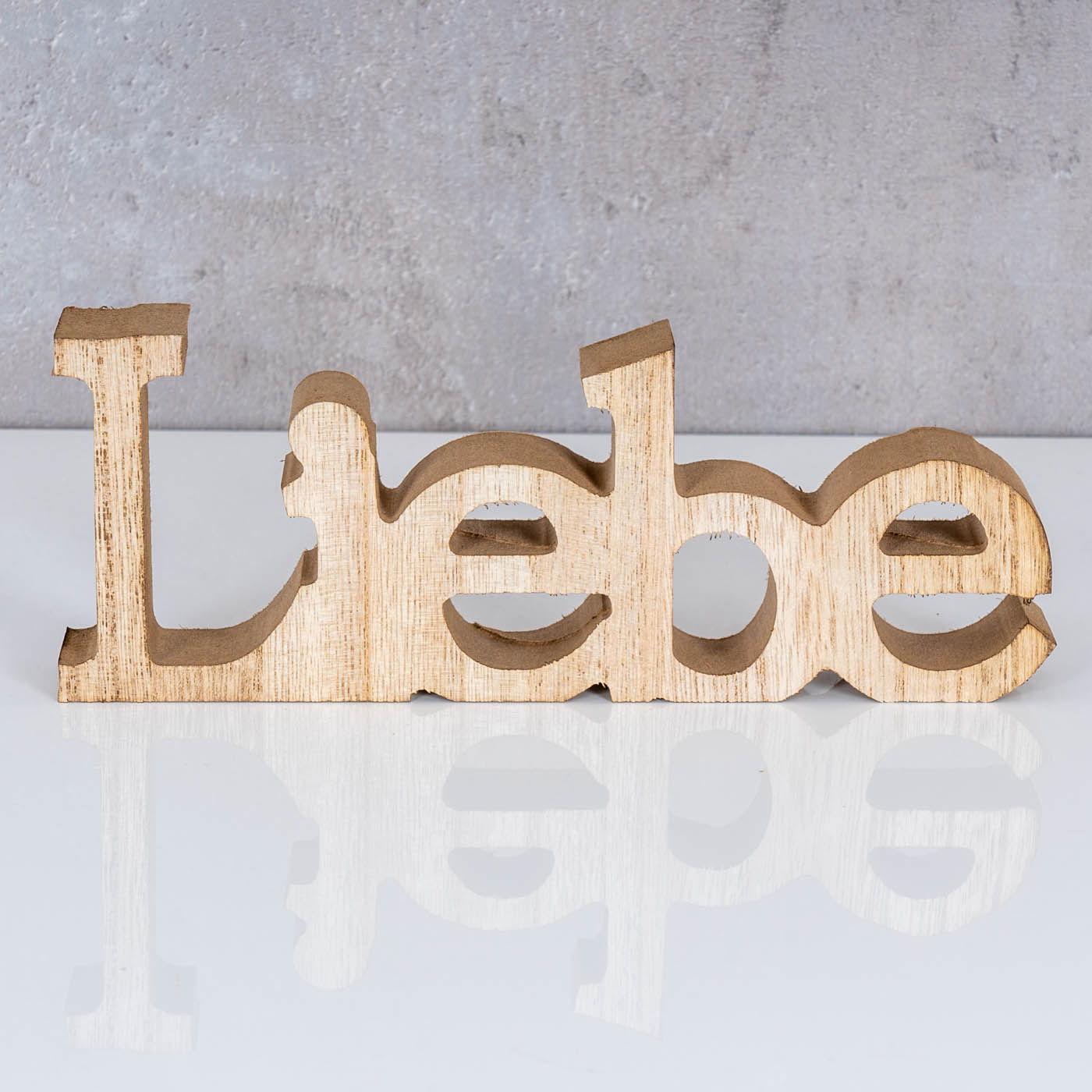 3er Set Schriftzug Holz Lebe Liebe Lache Braun Aufsteller Deko Tischdeko