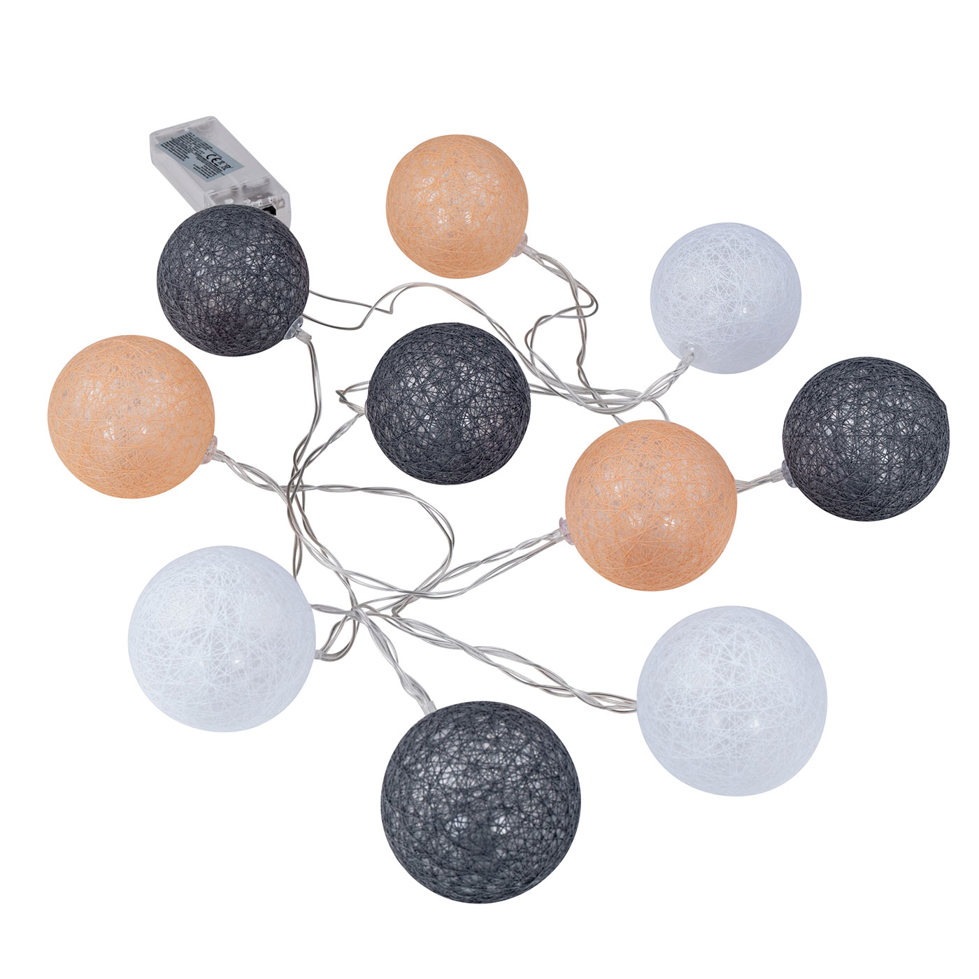 10er Lichterkette LED Kugeln Lampions Baumwolle Orange Weiß Cotton Warmweiß Deko