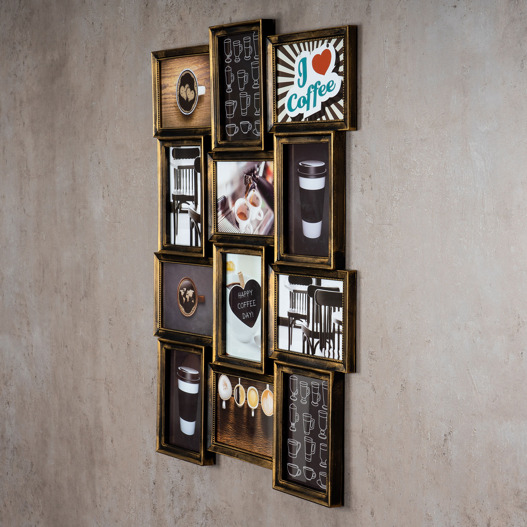 levandeo Bilderrahmen Collage 72x54cm Kupfer Schwarz Glas 12 Fotos 13x18cm