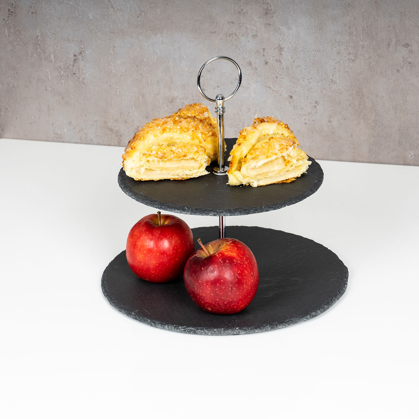 Etagere Schiefer 2 Platten 24cm Hoch 2-Stöckig Tischdeko Obst Servierplatte Deko