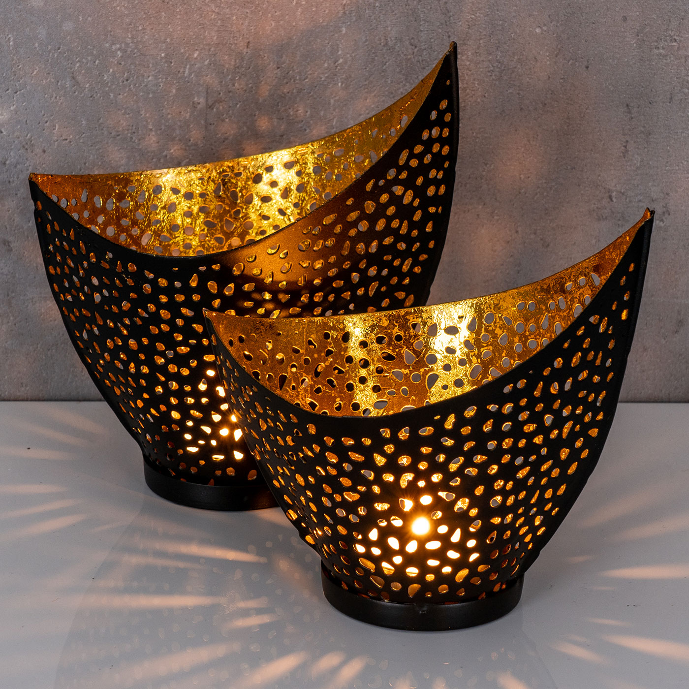 2er Set Design Teelichthalter Schwarz Windlicht Metall Kerzenhalter Tischdeko