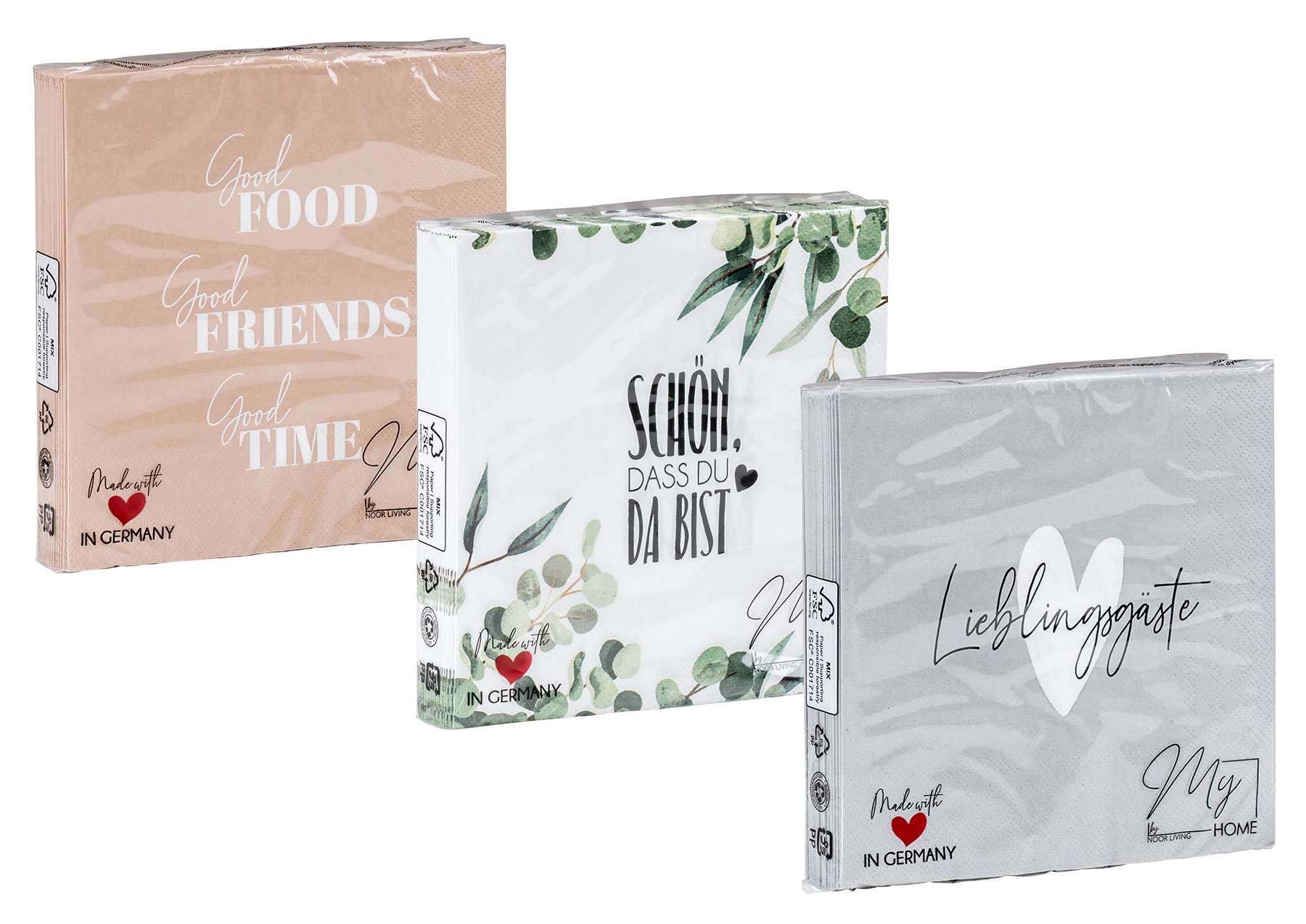 3er Set Servietten je 20 Stück Lieblingsgäste 33x33cm FSC 3-lagig Tischdeko
