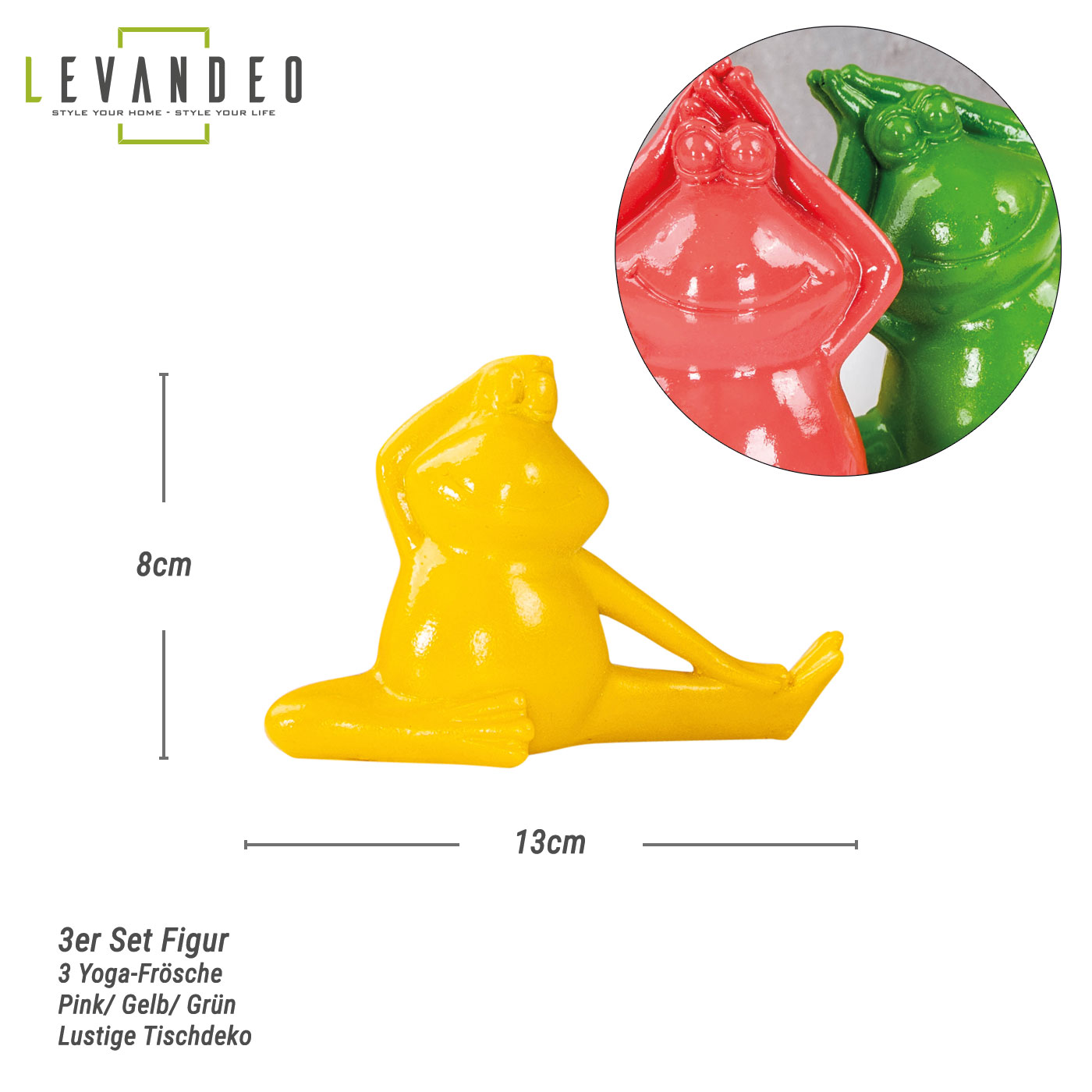 3er Set Frosch Deko Yoga Pink Gelb Grün Dekofigur Yogapose Geschenk Tischdeko