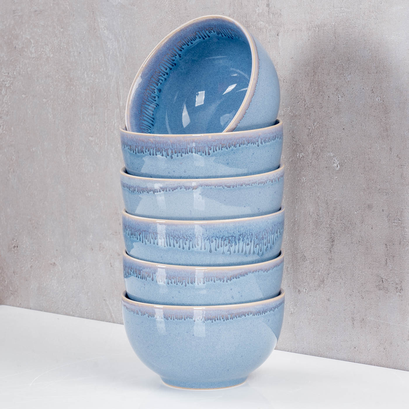 6er Set Steingut Schale Ø14cm Blau Salat Schüssel 6 Personen Dessertschale Bowl