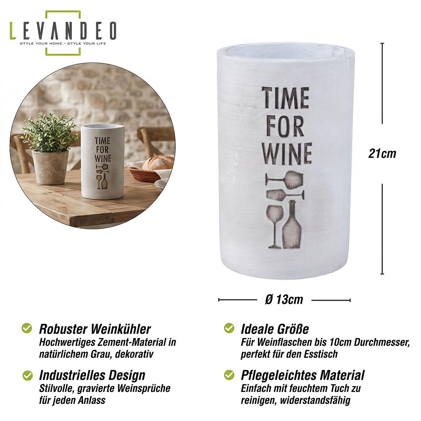 Beton Weinkühler Grau H21cm Flaschenkühler Time For Wine Sektkühler Tischdeko