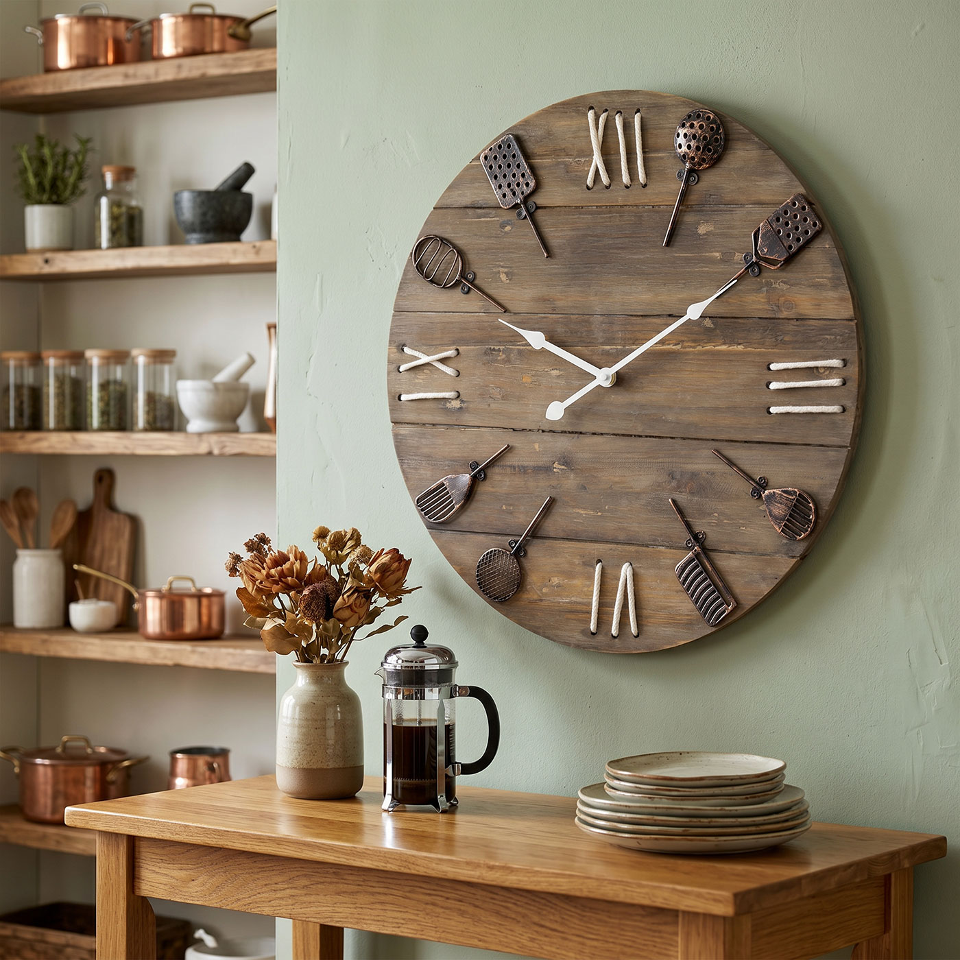 XXL Wanduhr Ø 50cm Holz Natur Braun Küchenuhr Rustikal Shabby Chic Vintage Uhr