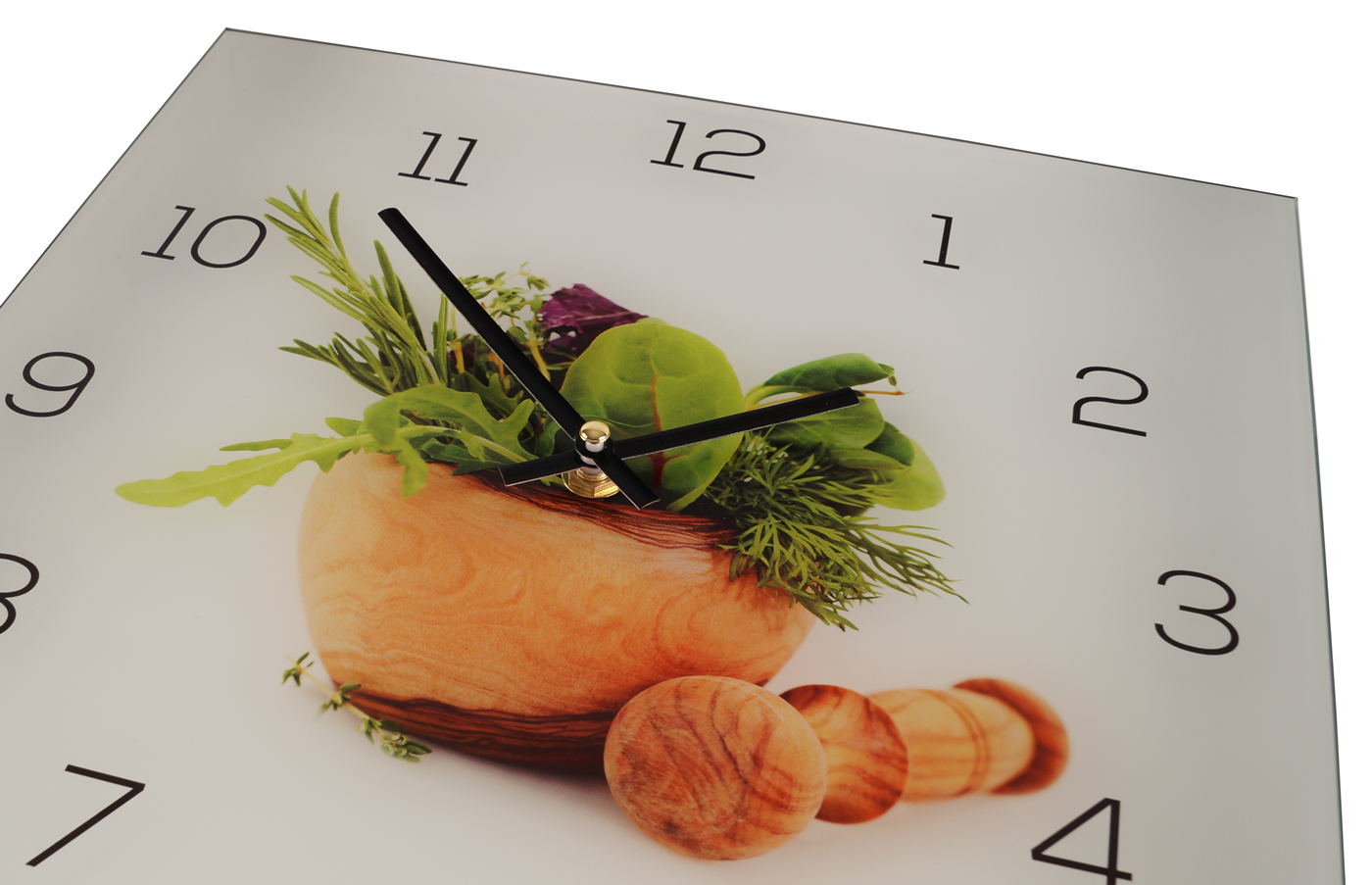 Wanduhr aus Glas 30x30cm Uhr als Glasbild Küche Kräuter Gewürze Deko