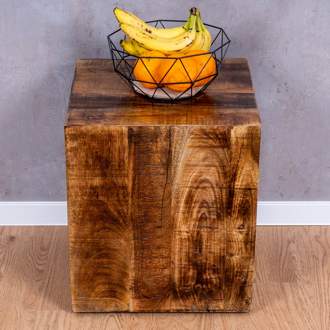 Beistelltisch Hocker 40x45cm Mango Tisch Holzhocker Rollen Holztisch Massiv-Holz