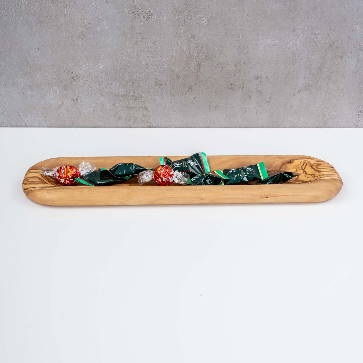 Tablett Holz 43x12cm Olivenholz Ablage Natur Unikat Organizer Küche Tischdeko