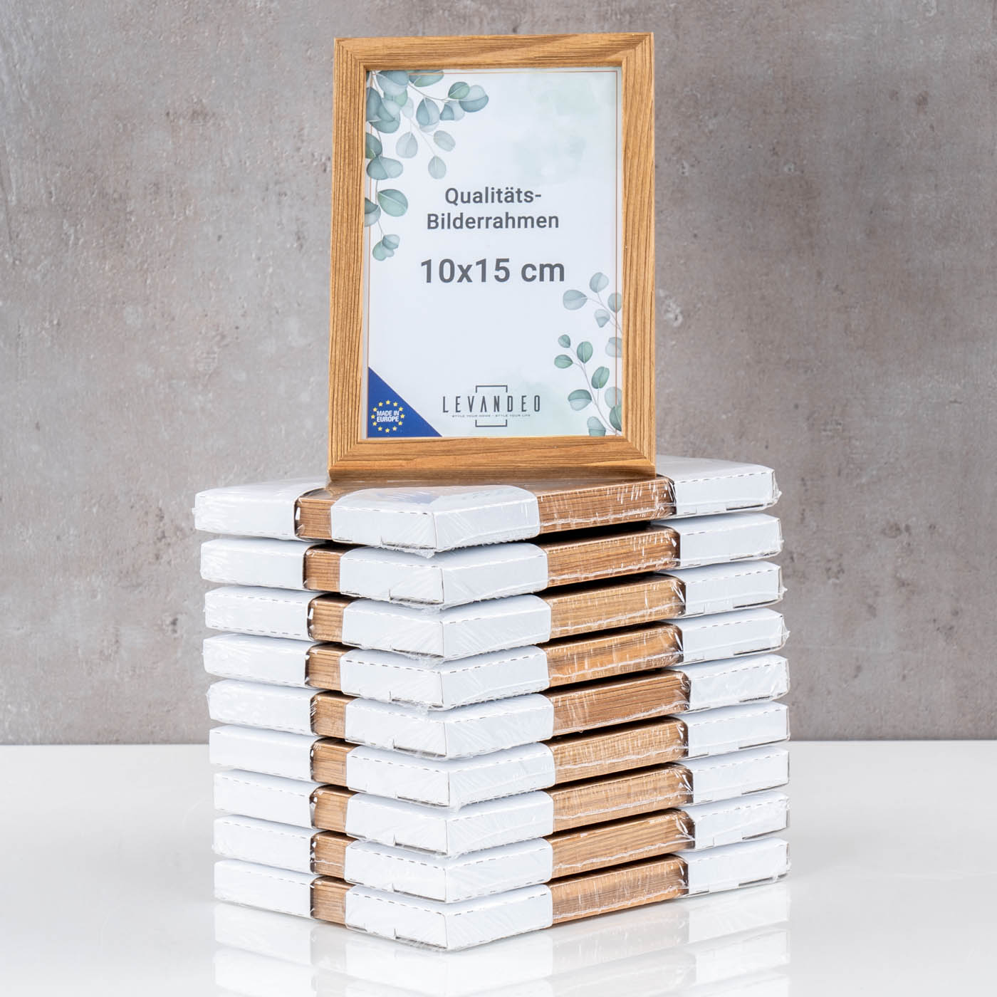 10er Set Bilderrahmen Echtholz Made in EU 10x15 Natur Glasscheibe Fotorahmen