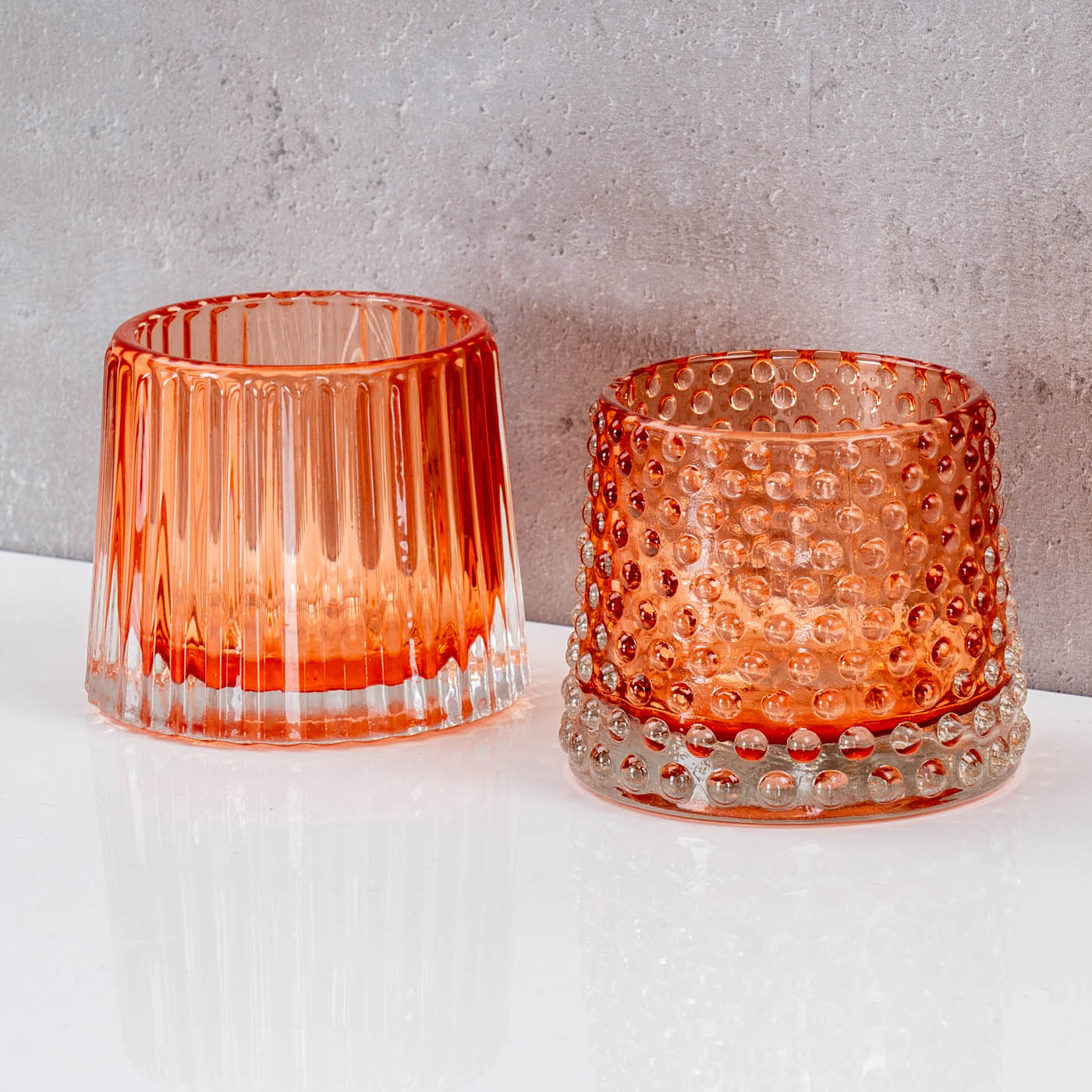 2er Set Teelichthalter H7cm Glas Orange Kerzenhalter Tischdeko Kerzen Retro Deko