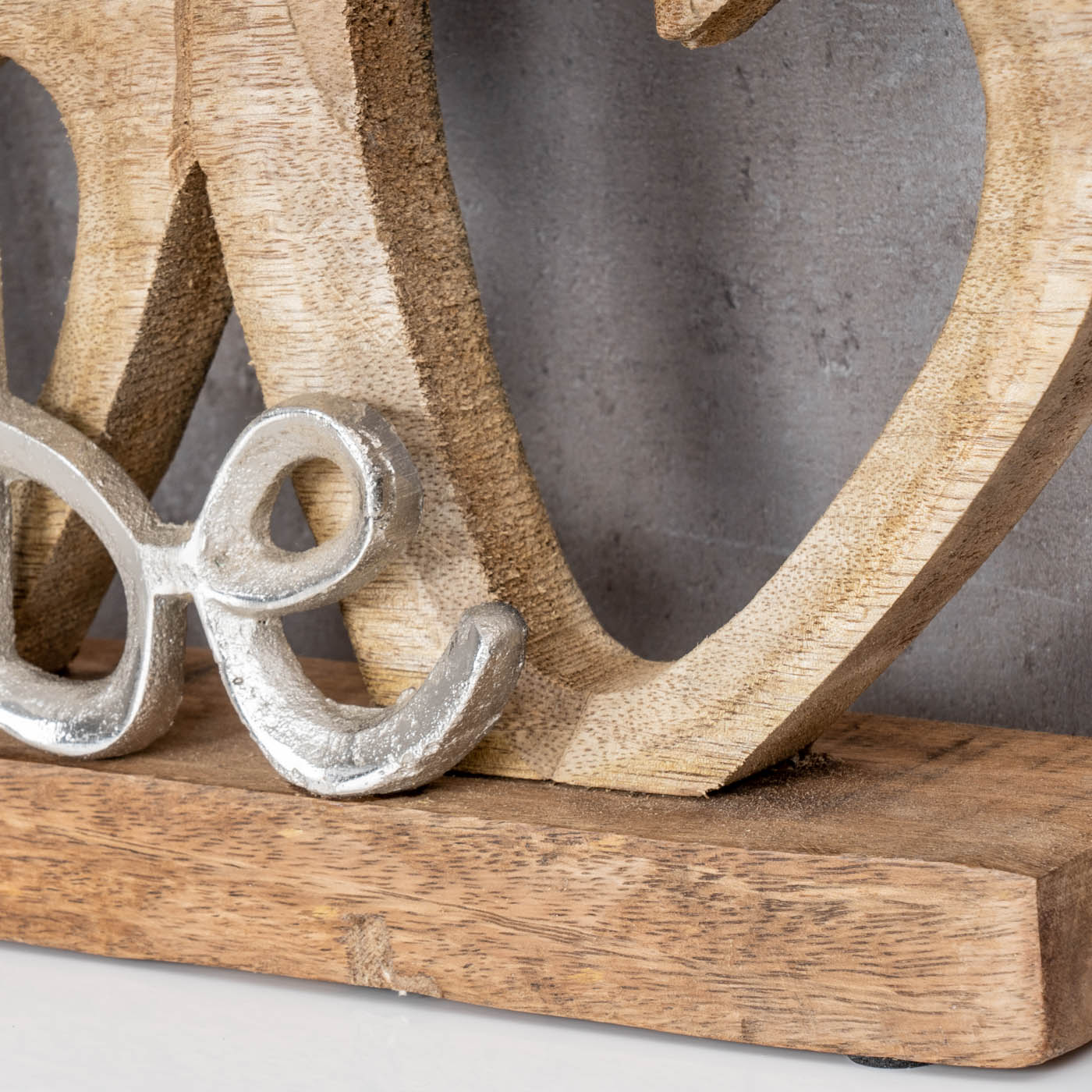 Aufsteller Herz 40x22cm Liebe Schriftzug Mango Holz Metall Braun Silber Deko