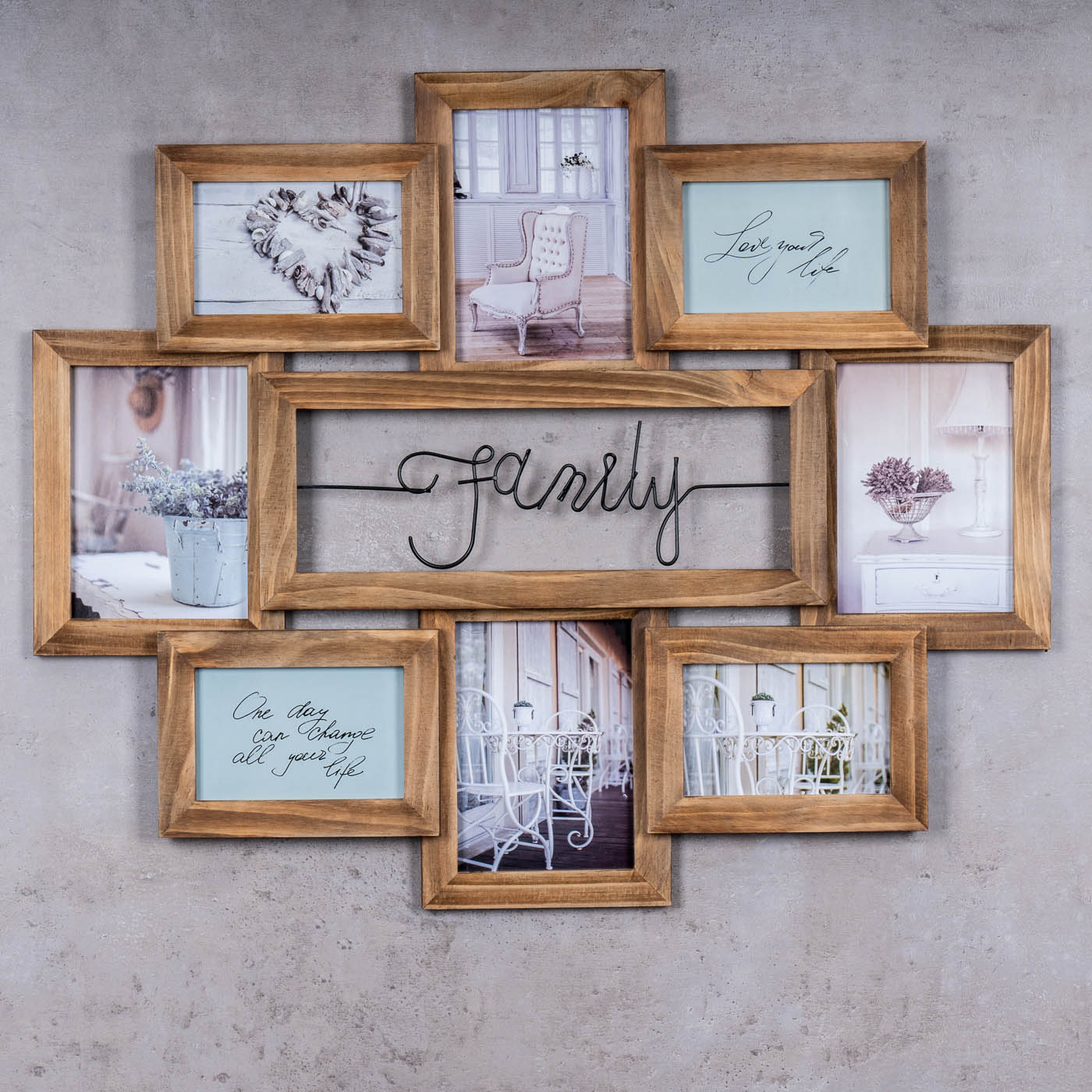 Bilderrahmen 68x56cm 8 Fotos Family Echtholz Braun Fotorahmen Shabby Chic Deko