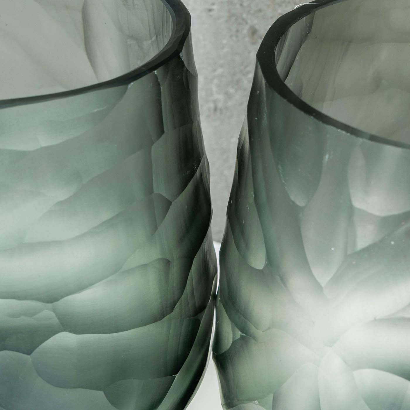 4er Set Glas Windlicht Grün Grau H10cm Teelichthalter Rauchgrau Tischdeko
