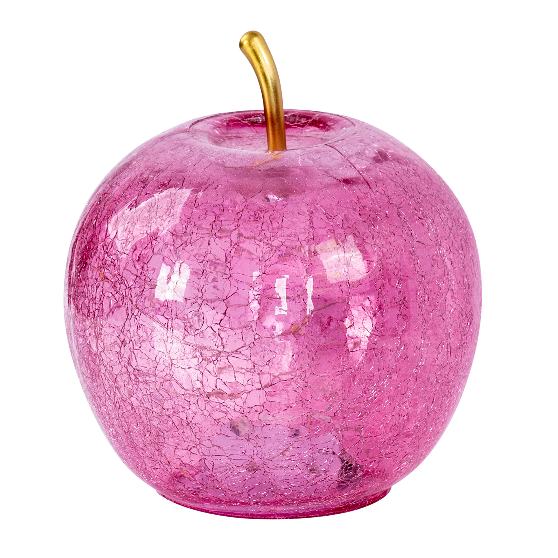 LED Apfel H17cm Rosa Glas Dekolampe Timer Tischlampe Stimmungslicht Dekoleuchte