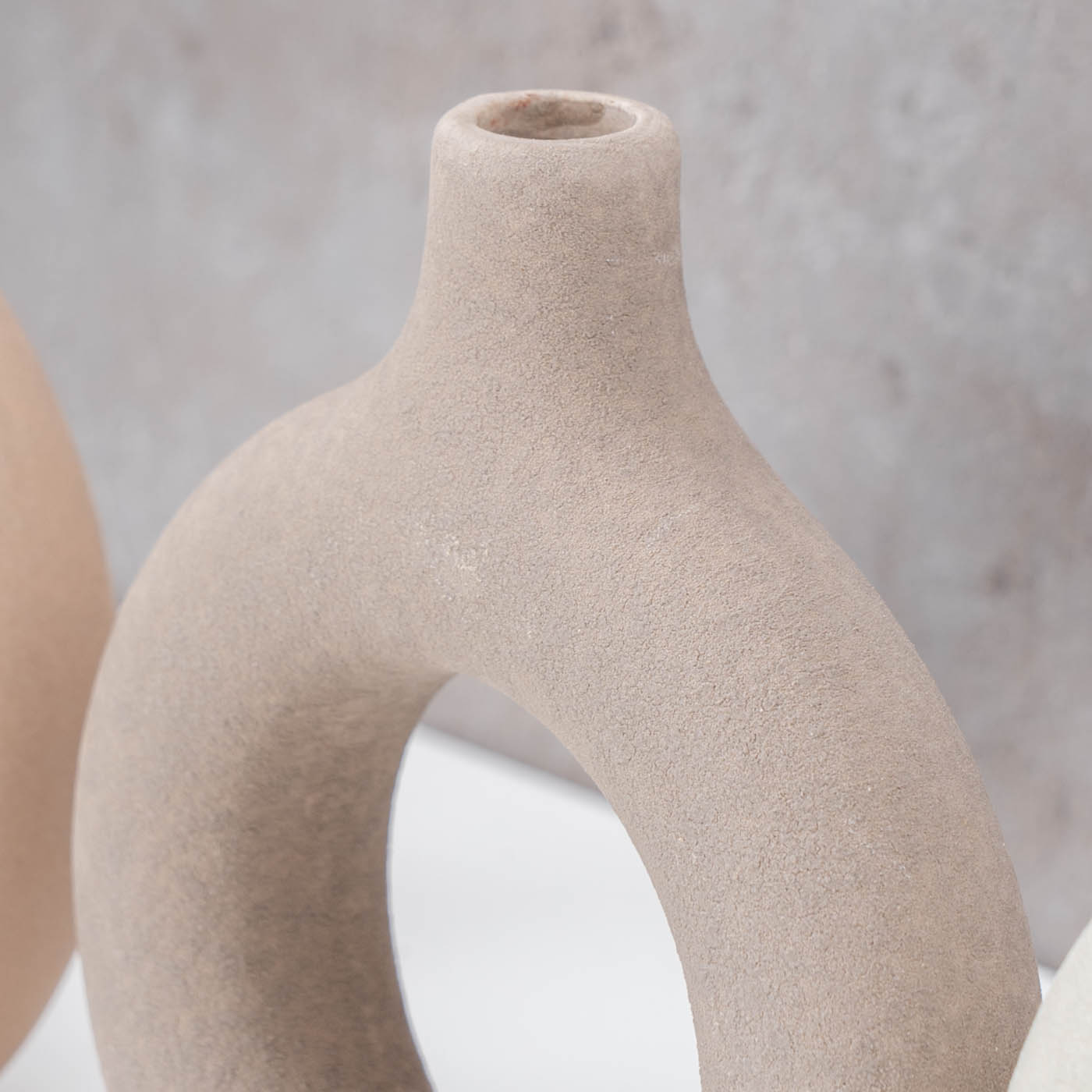 3er Set Donut Vase H12cm Keramik Beige Blumenvase Rund Dekovase Tischdeko Deko