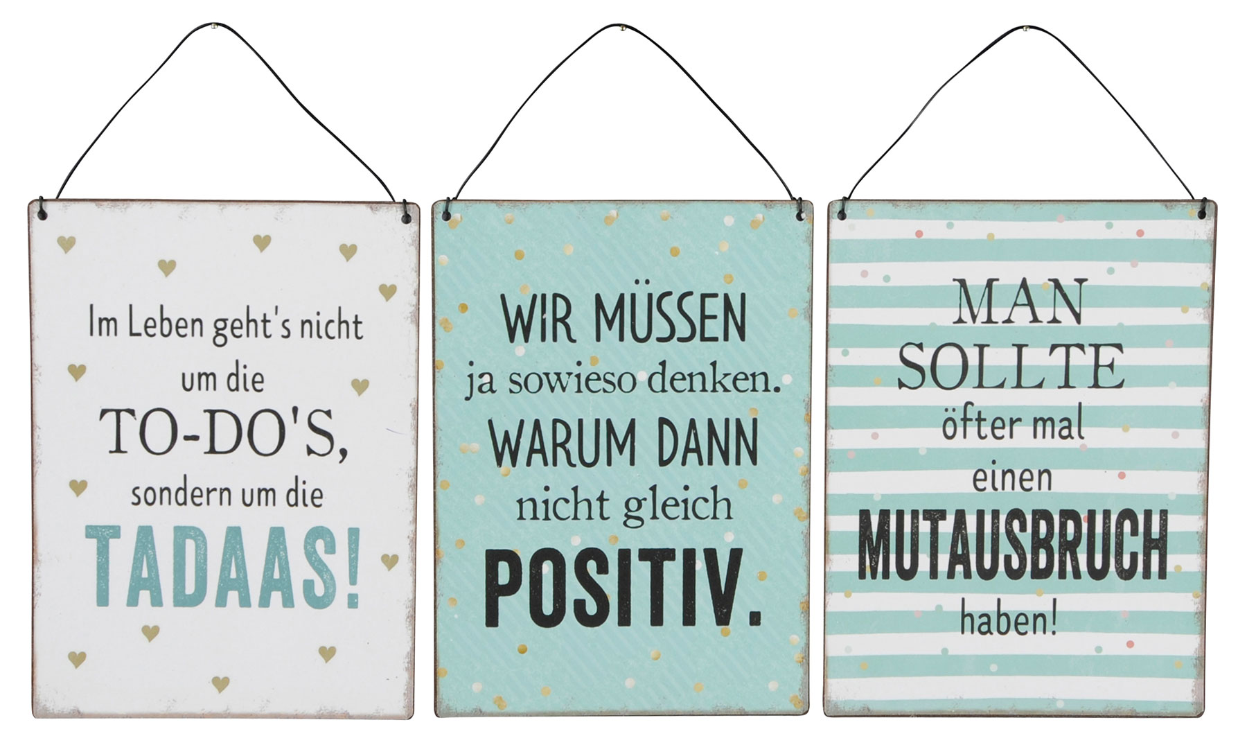 3er Set Blechschilder H20cm Positiv Mutig Sprüche Grün Weiß Wandbild Wanddeko