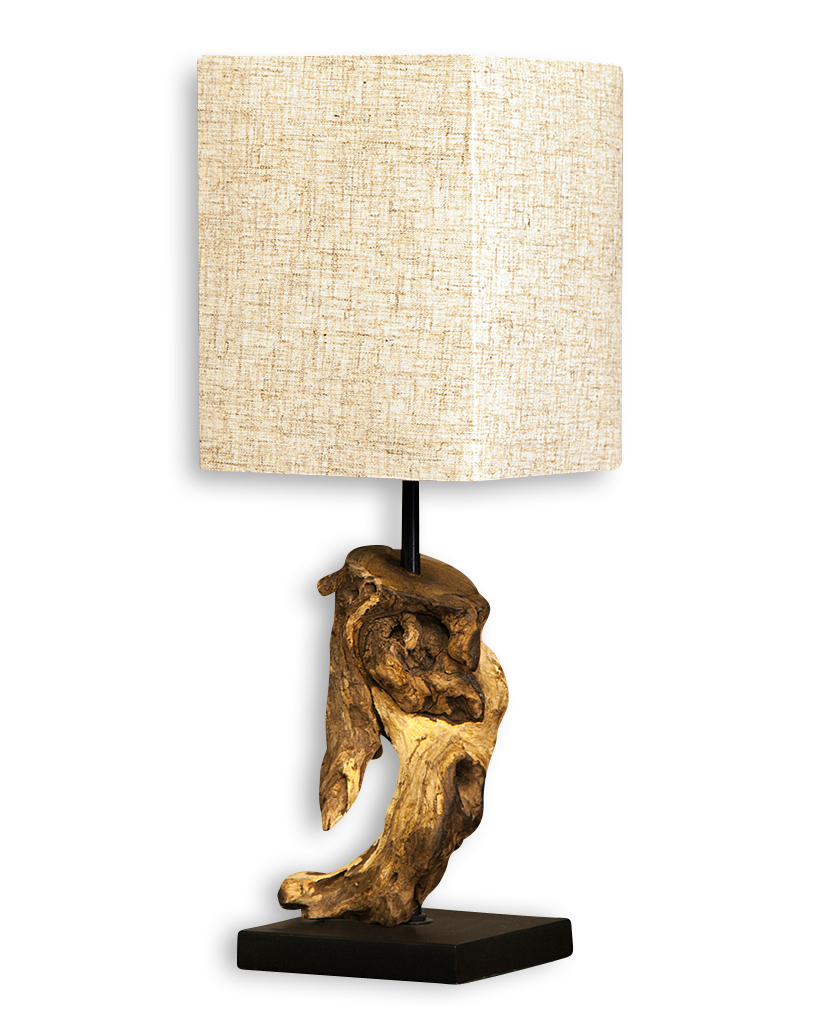 Lampe Tischlampe aus Holz Holzlampe Tischleuchte Treibholz 45cm beige
