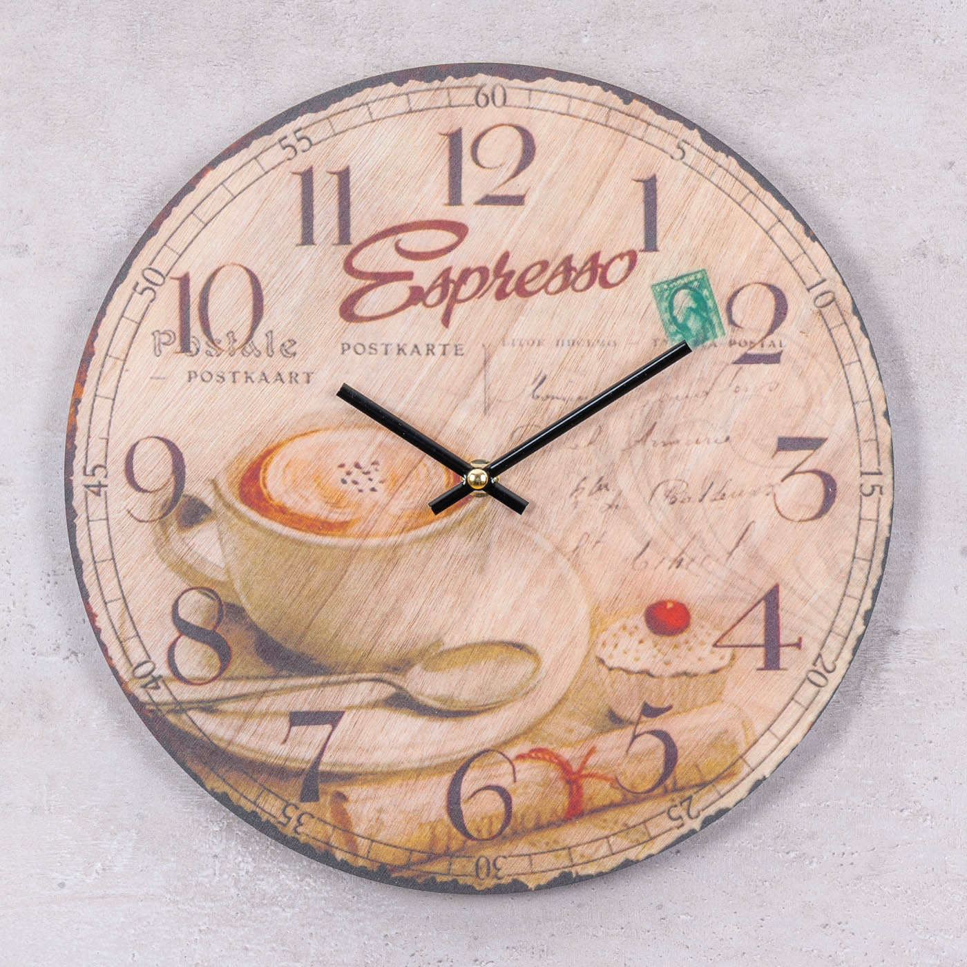 Wanduhr Holz 30x30cm Rund Holzuhr Uhr Holzbild Espresso Kaffee Küchenuhr Küche Deko