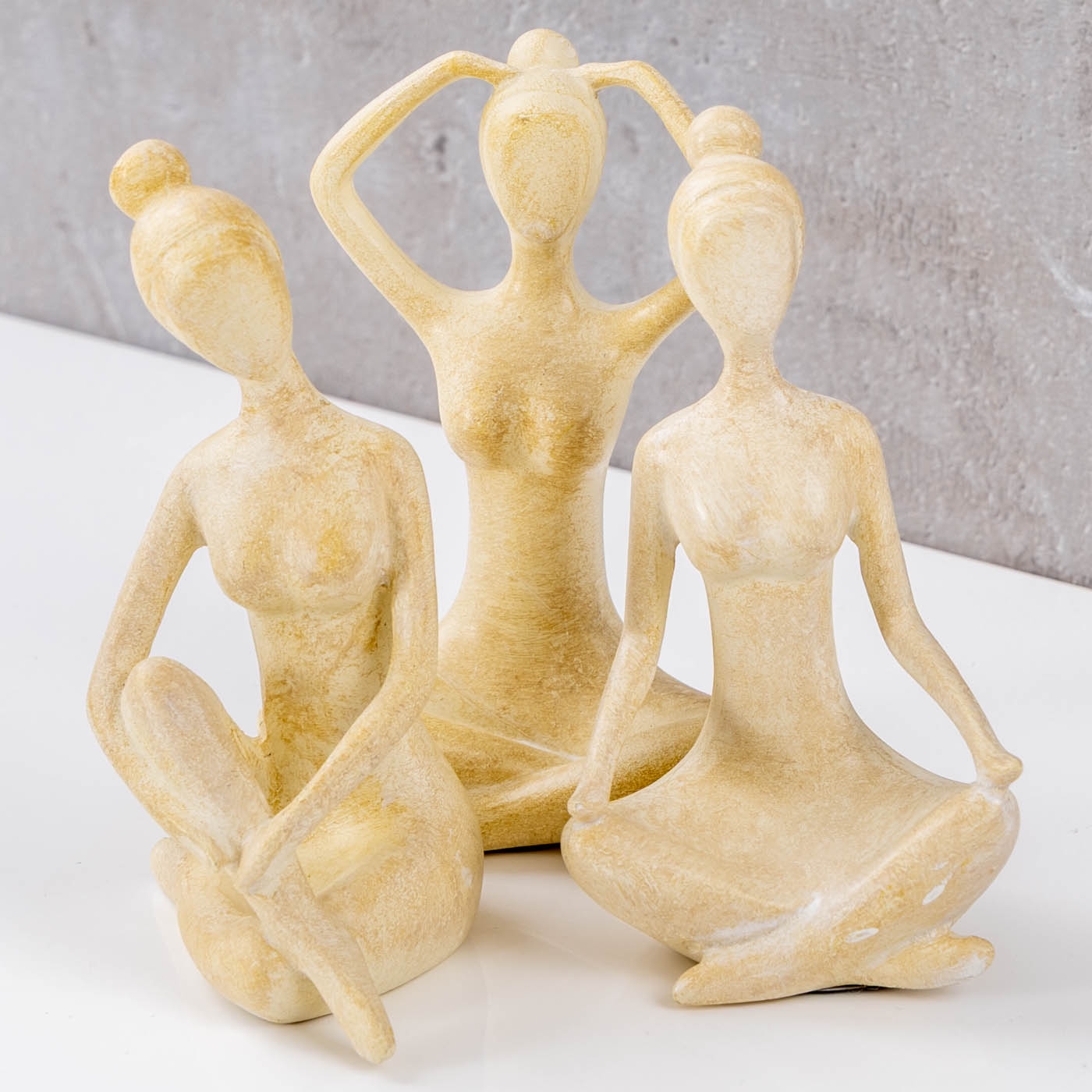3er Set Yoga Deko Frau Figur Beige Dekofigur Yogapose Geschenk Skulptur Wohndeko