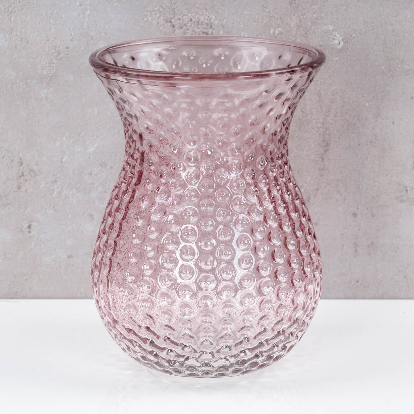 Vase Retro Rosa Glas Blumenvase Dekovase Glasvase Blumendeko Frühling Tischdeko
