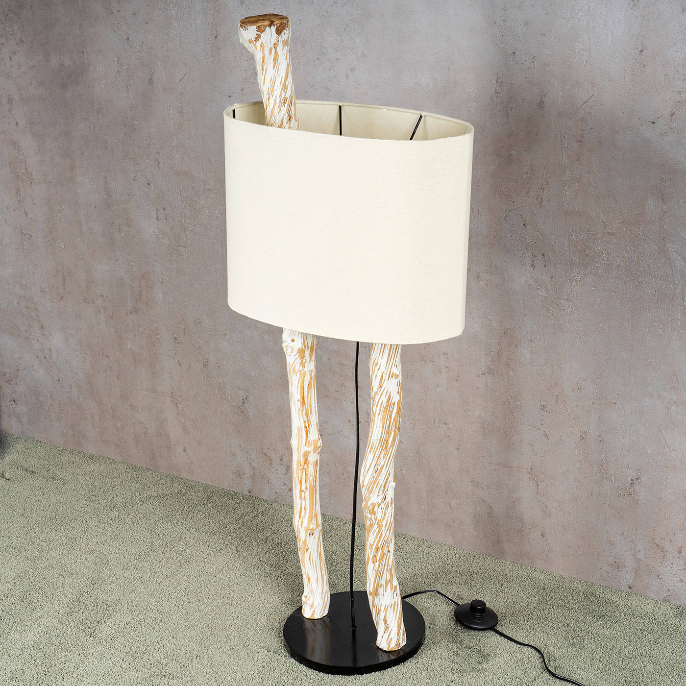 Stehlampe Höhe 95cm Treibholz Stehleuchte Holz Lampe Teakholz Weiß Braun Deko