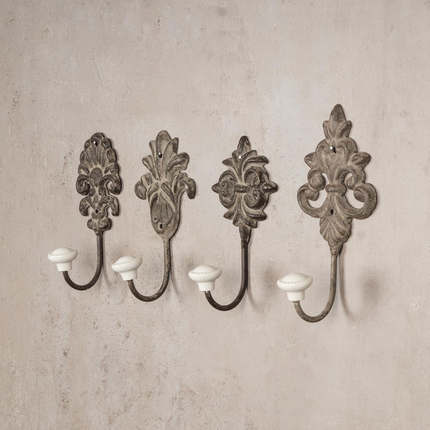 4tlg. Haken Set Wandhaken Wandgarderobe Garderobe Metall Shabby Chic