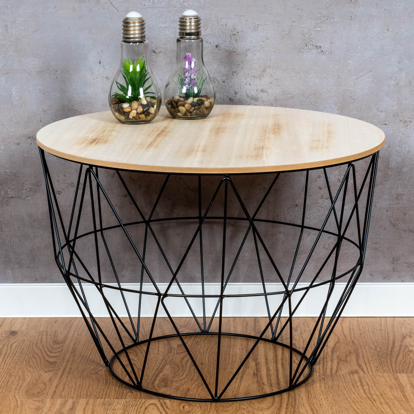 Beistelltisch Metall H40cm Metallkorb Drahtkorb Schwarz Couchtisch Deckel Deko