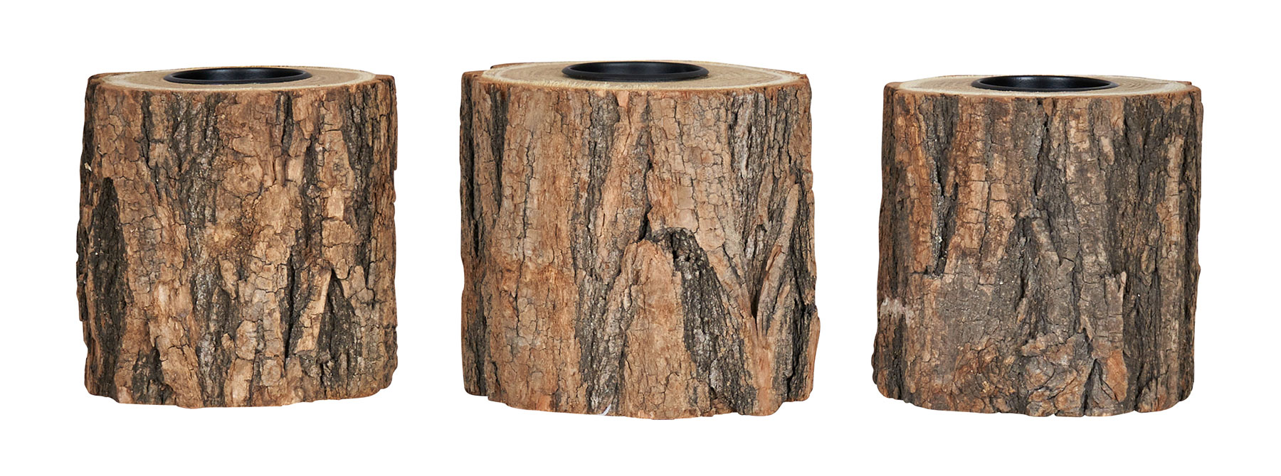 3er Set Teelichthalter Holz H10cm Kerzenhalter Kerzenständer Baum Natur Unikat