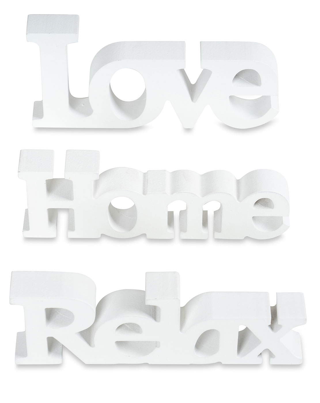 levandeo 3er Set Schriftzug Holz Love Home Relax weiß shabby Aufsteller Deko