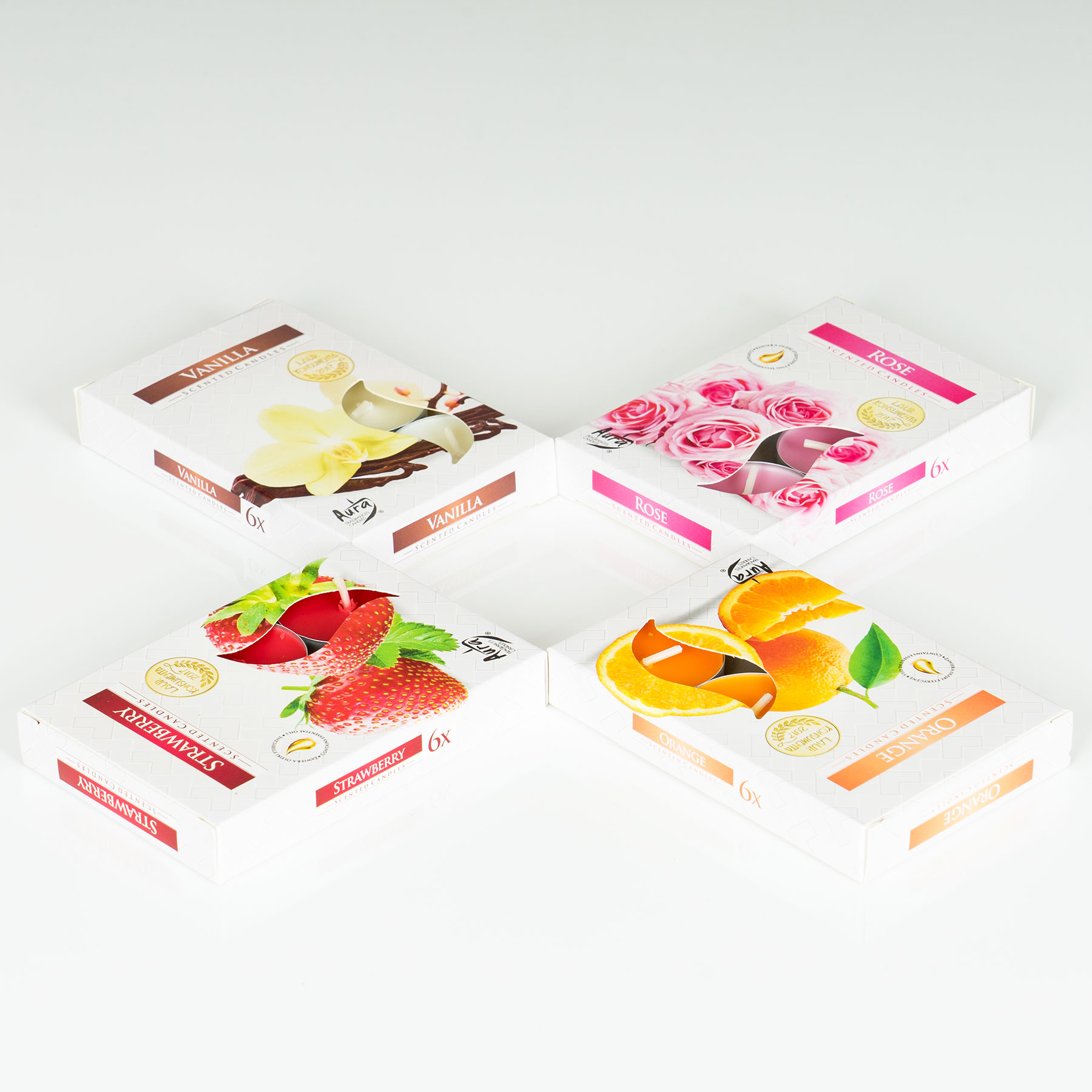 24er Kerzen 4x6 Stück Vanille Rose Orange Erdbeere Teelichter Duftkerzen