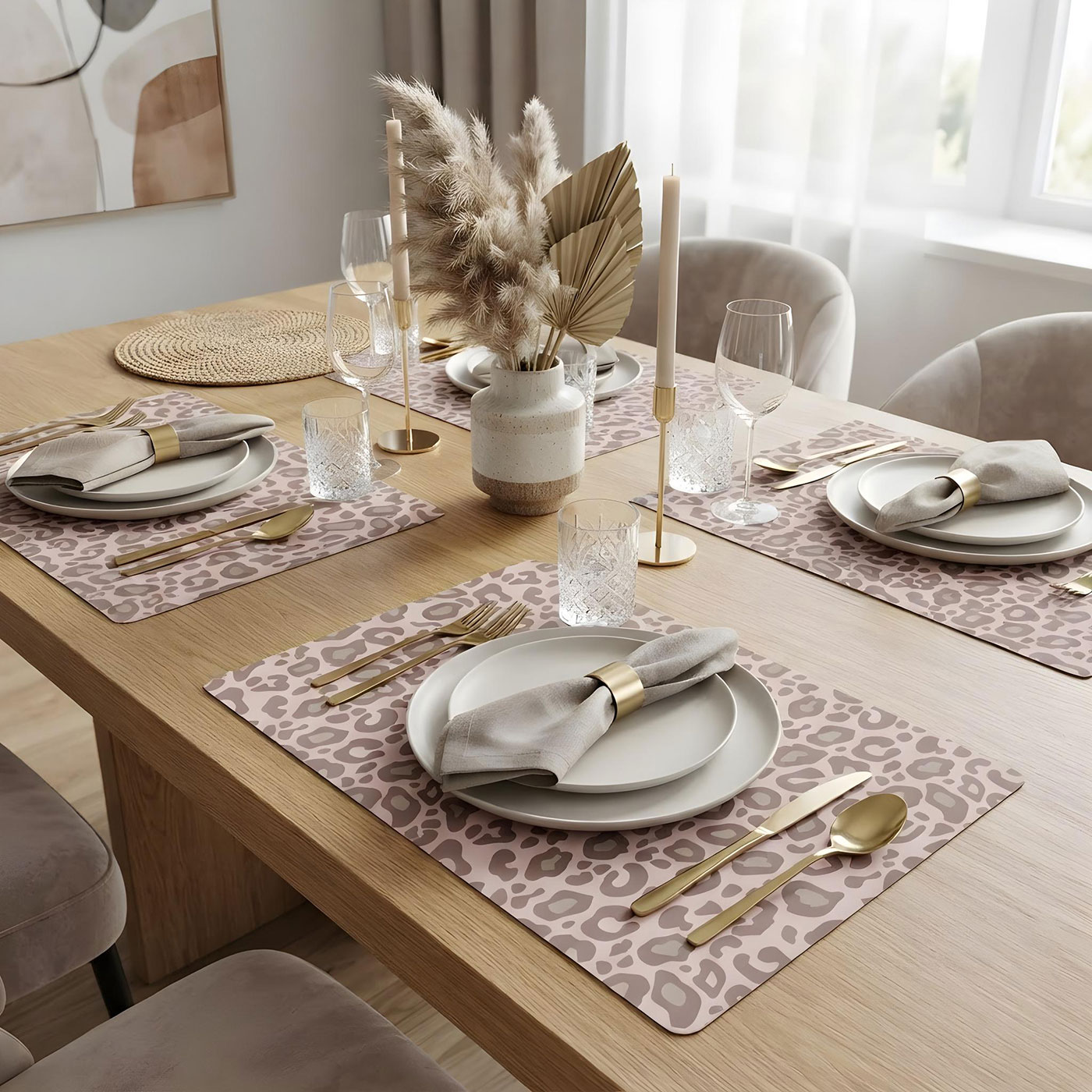4er Set Platzsets Leo Muster 45x30cm Leopard Platzdecke Tischsets Animal Print