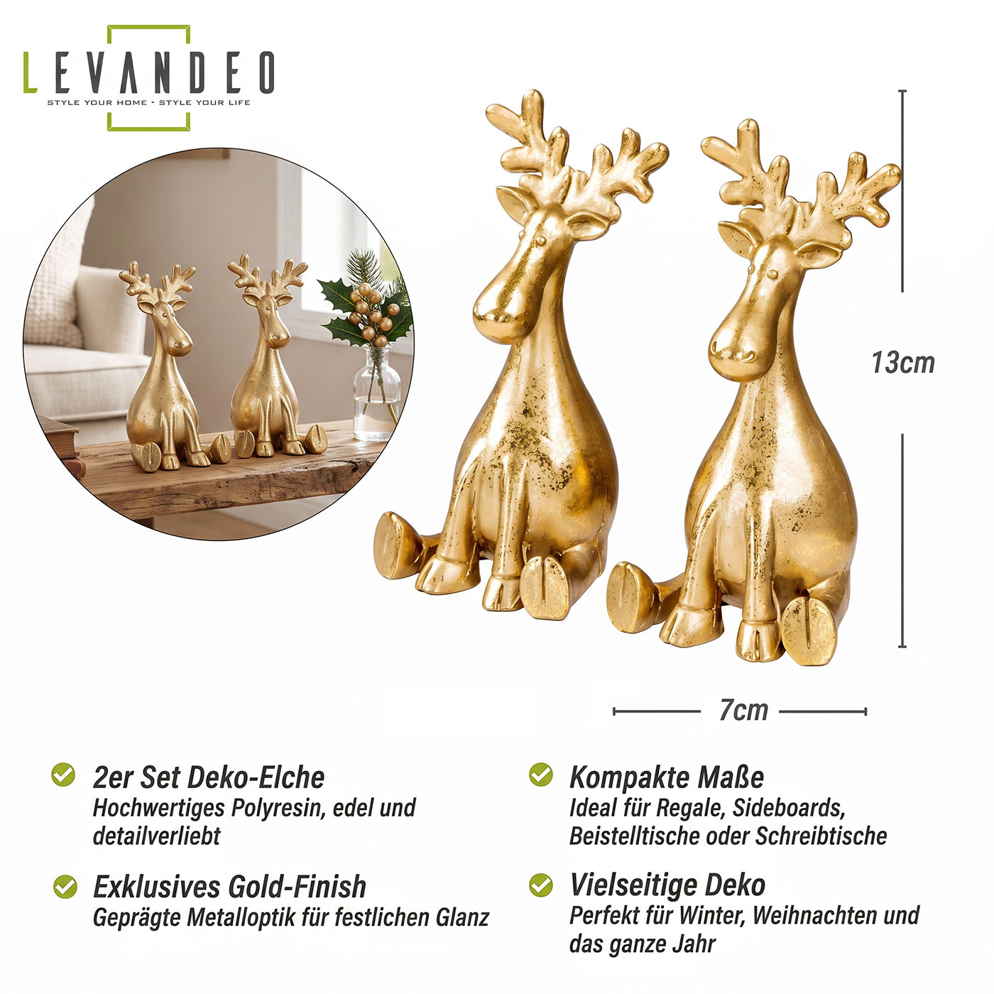 2er Set Rentiere Gold Deko Aufsteller Hirsche Tischdeko Weihnachtsdeko Figur