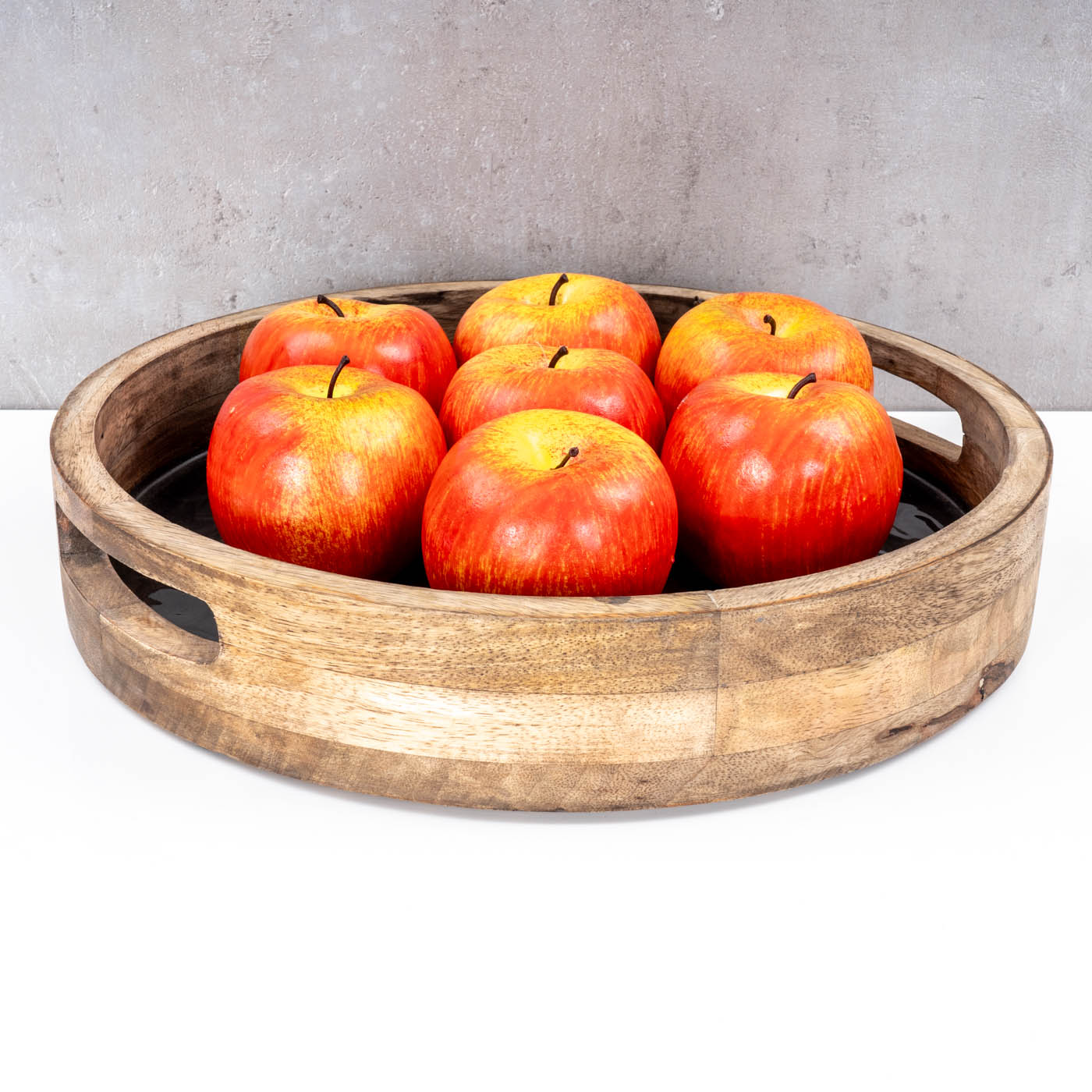 Tablett 35cm Rund Mango Holz Grau Perlmutt Emaille Ablage Serviertablett Deko
