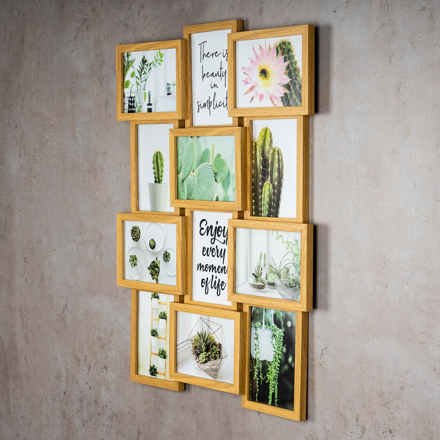 levandeo Bilderrahmen Collage 51x68cm 12 Fotos 13x18 Eiche MDF Holz Glasscheiben