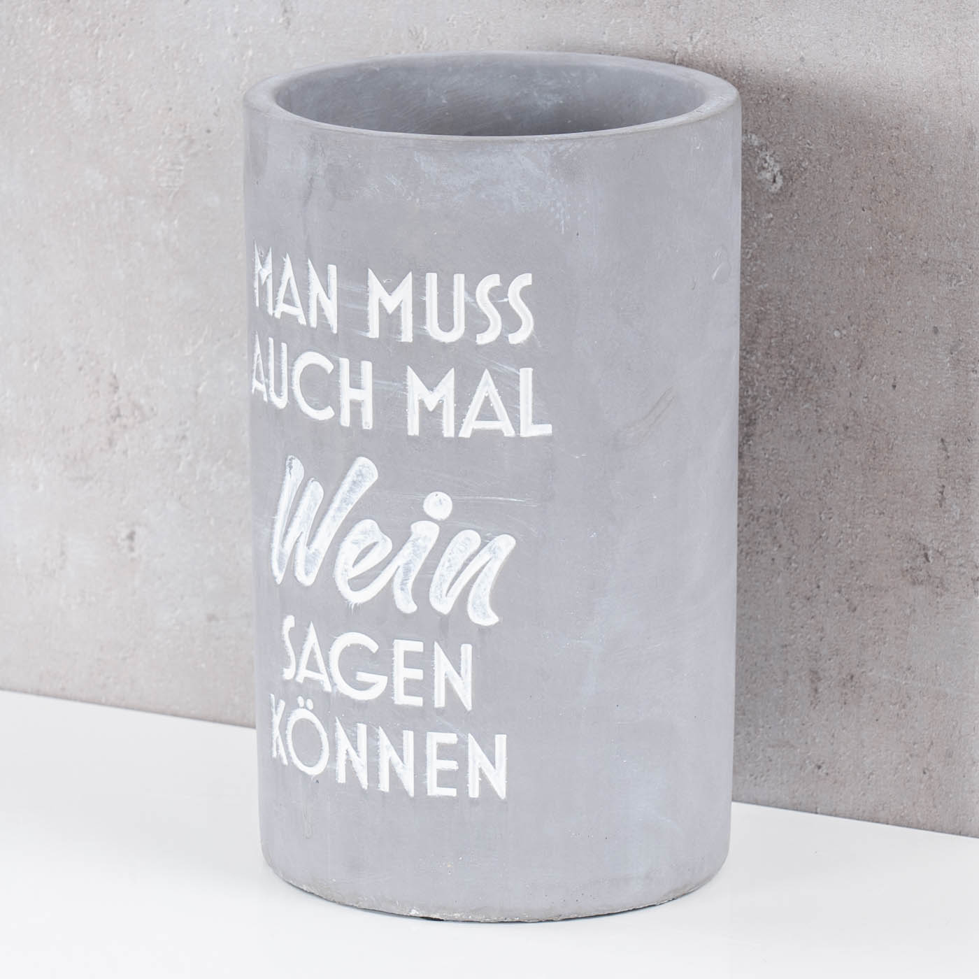 Weinkühler Beton Grau H21cm Flaschenkühler Spruch Wein Sektkühler Tischdeko
