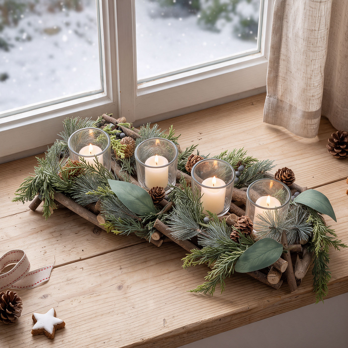 Adventsgesteck Tischdeko Weihnachten Gesteck Teelichthalter Natur Adventsdeko
