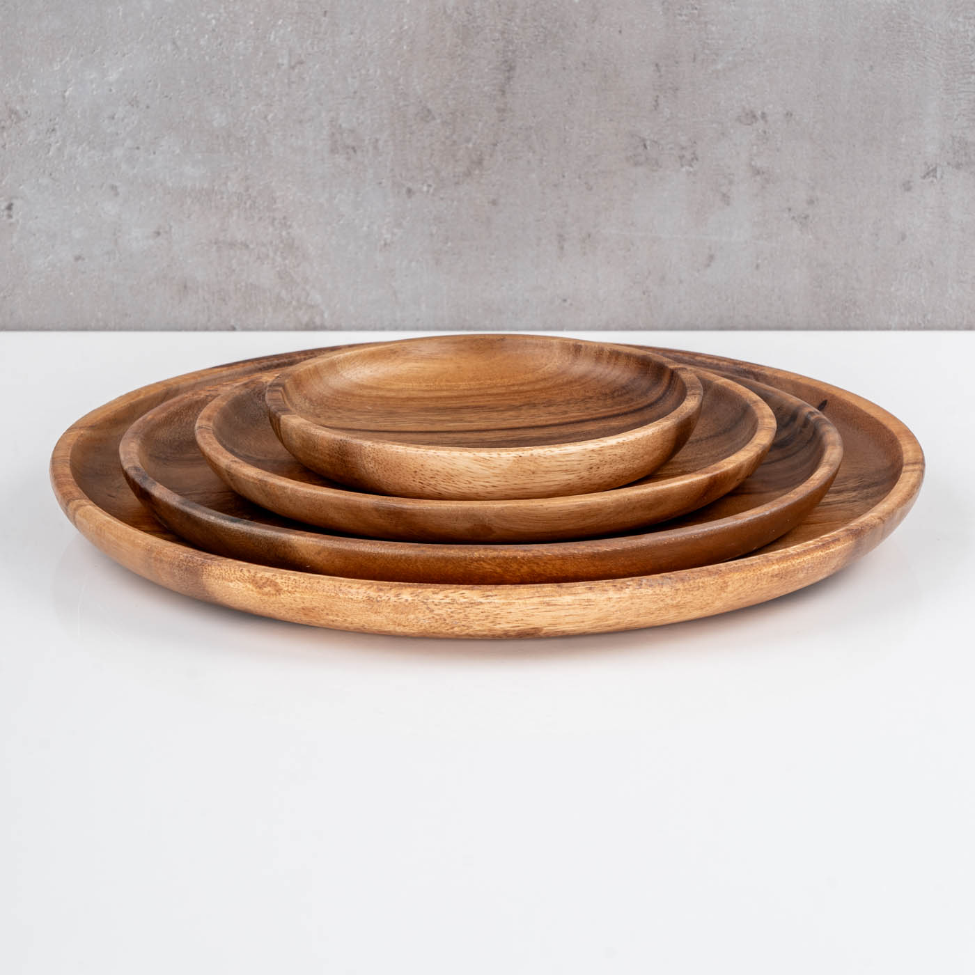 4er Set Runde Teller Akazie Ø20cm Holzteller Snackteller Dekoteller Deko Unikat