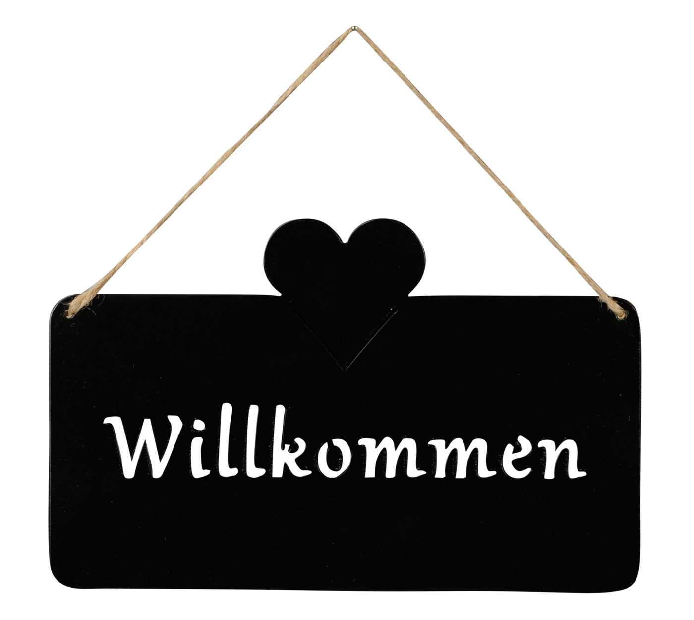 Schild Willkommen 25x16cm Außen Garten-Deko Schwarz Matt Herz Eisen Türschild Wandbild