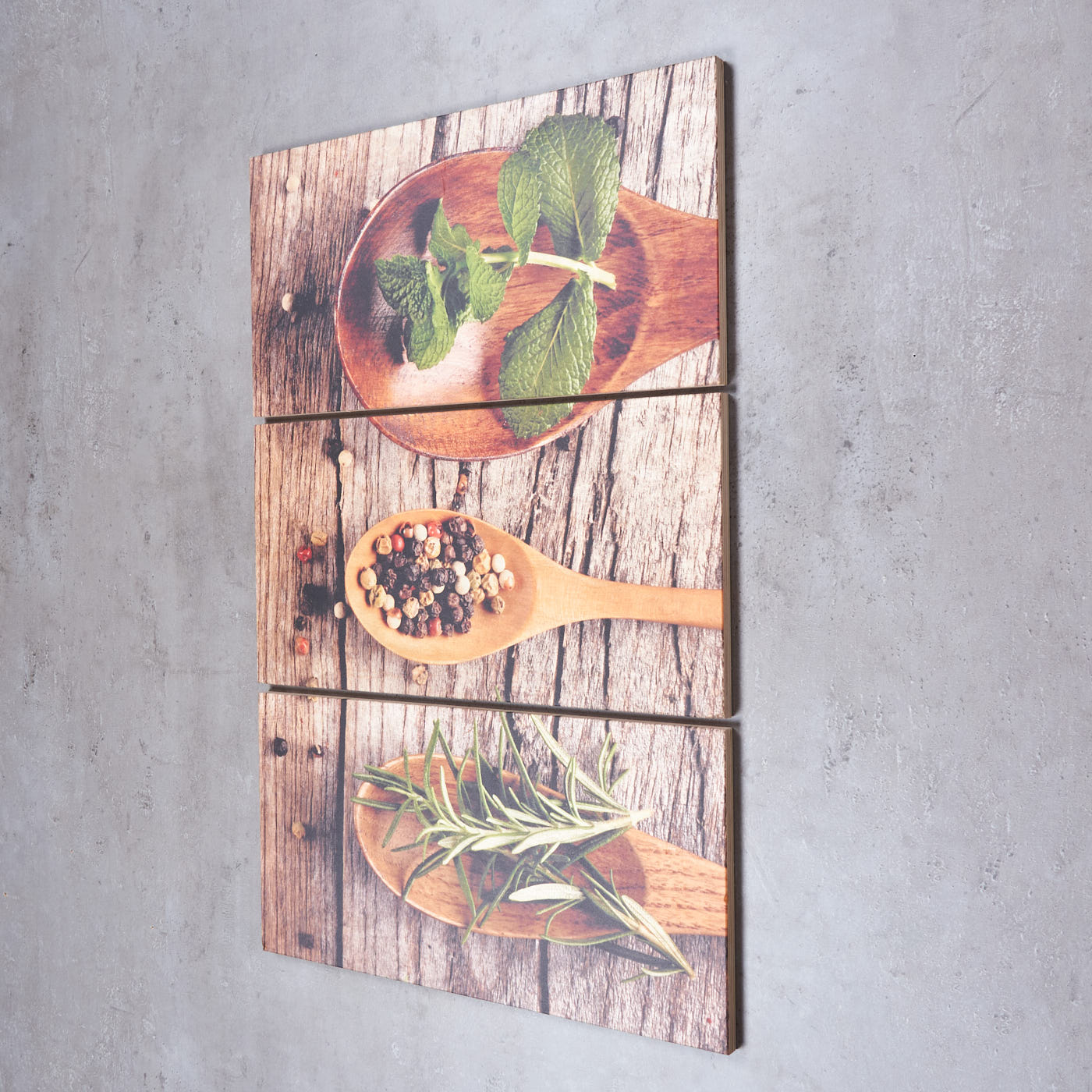 3er Set Wandbild 60x40cm Holz Birkenholz Kräuter Gewürze Küche Holzbild Wanddeko